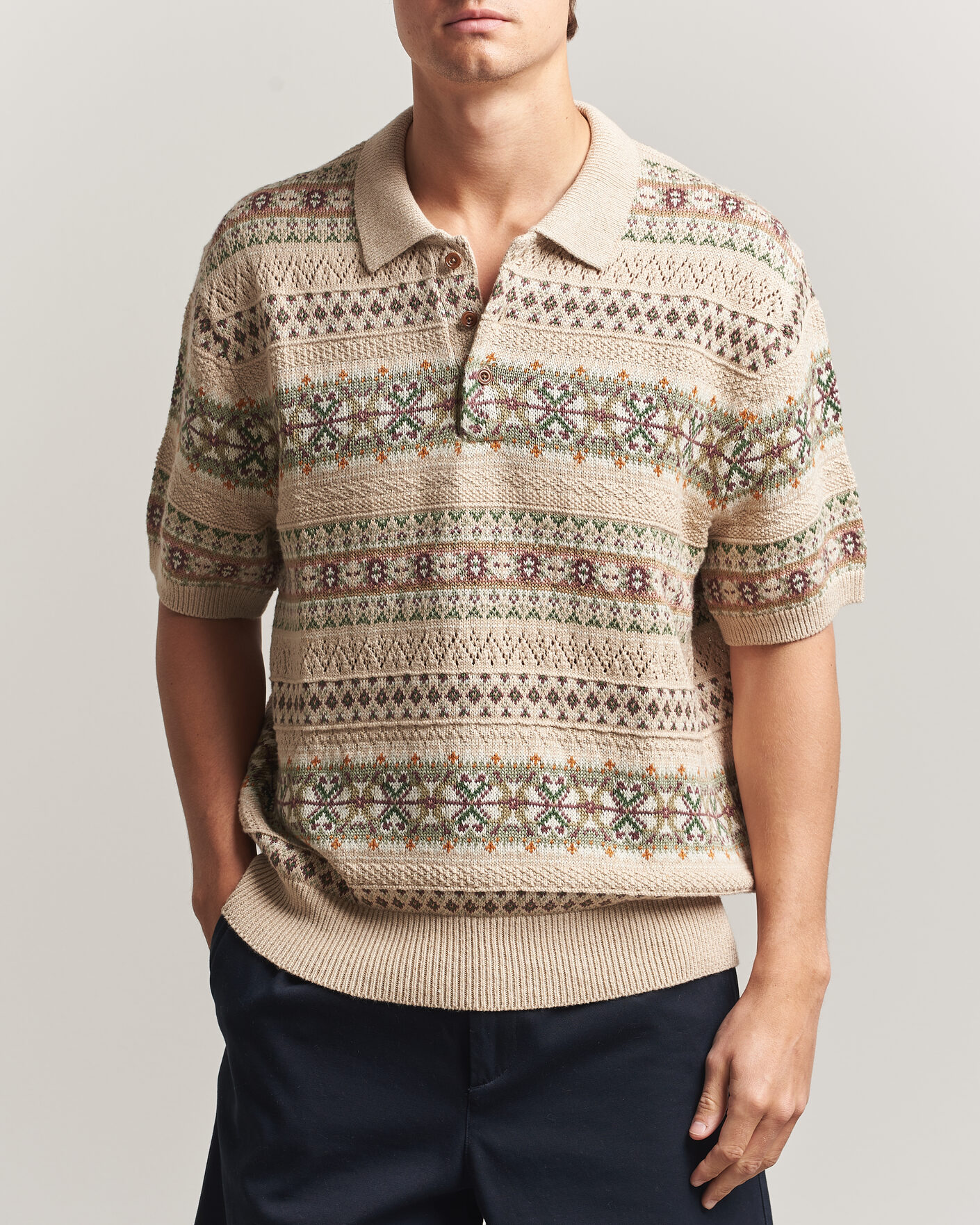 Herre | Gensere | Polo Ralph Lauren | Cotton/Linen Fairisle Polo Tan Combo
