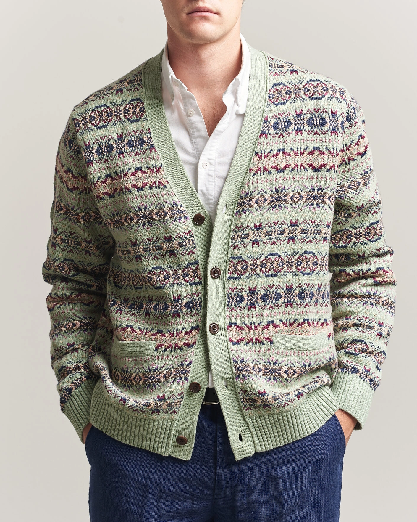 Herre | Gensere | Polo Ralph Lauren | Cotton/Linen Fairisle Cardigan Green Combo