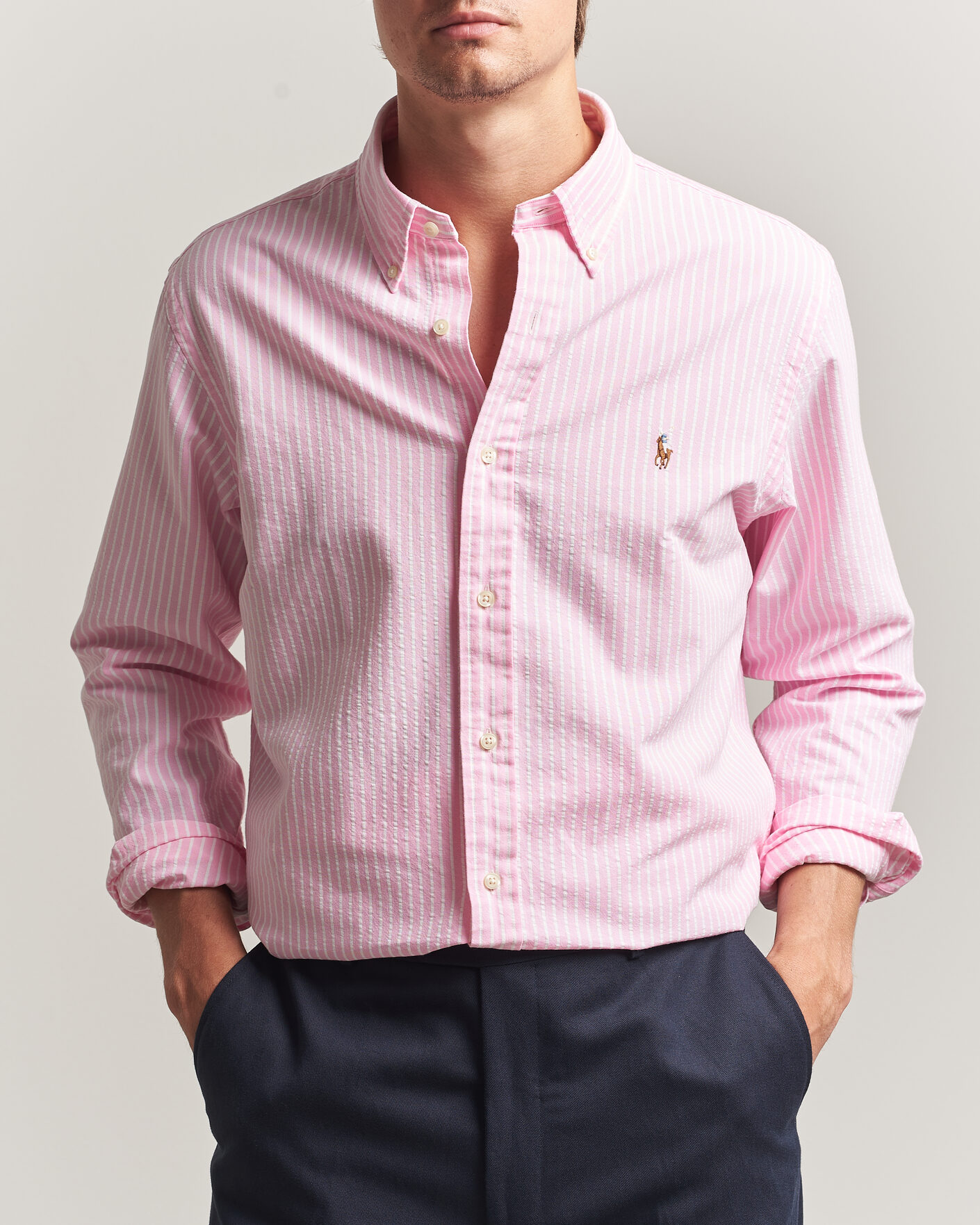Herre | Skjorter | Polo Ralph Lauren | Custom Fit Seersucker/Oxford Stripe Shirt New Rose