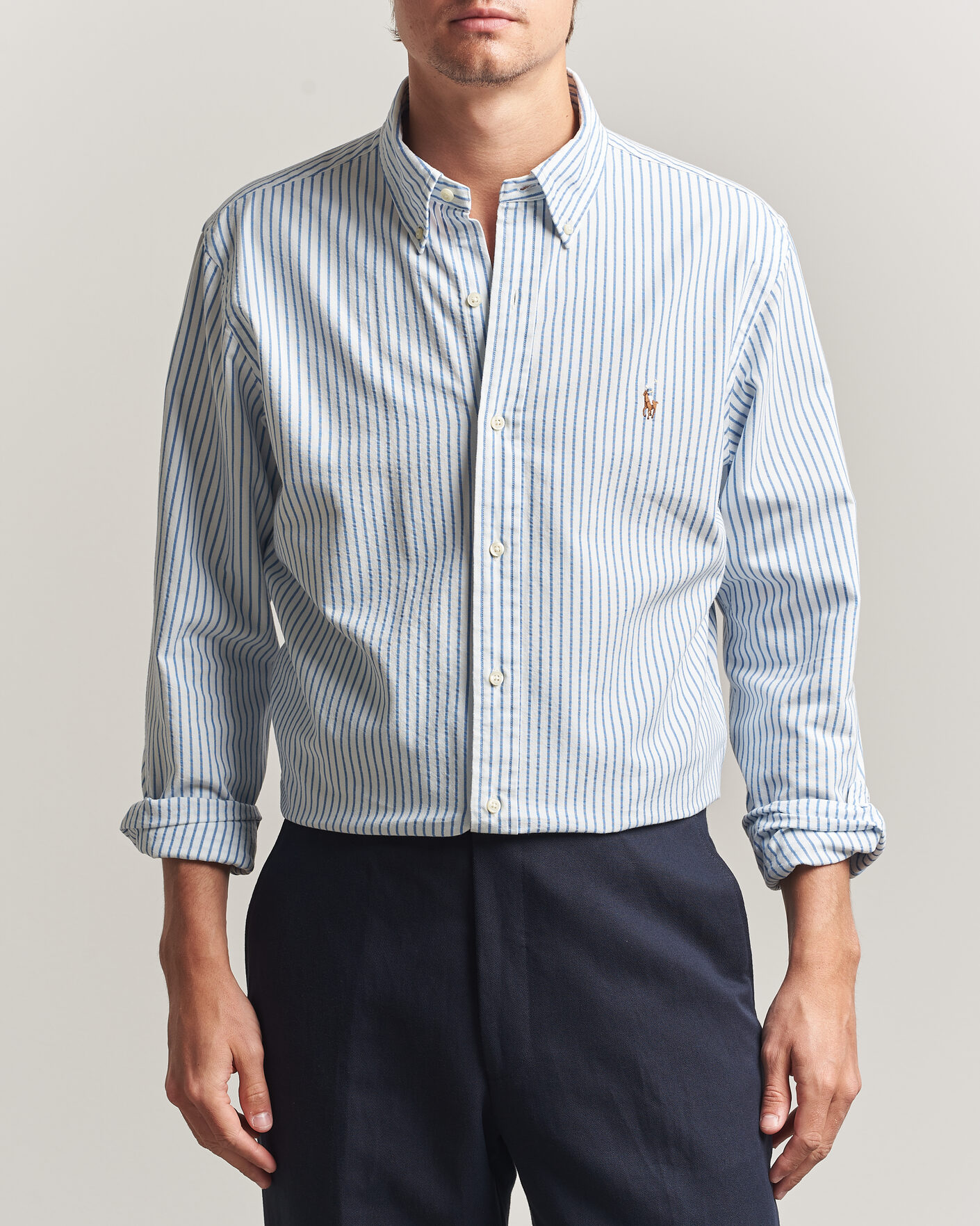 Herre | Skjorter | Polo Ralph Lauren | Custom Fit Seersucker/Oxford Stripe Shirt White/Blue