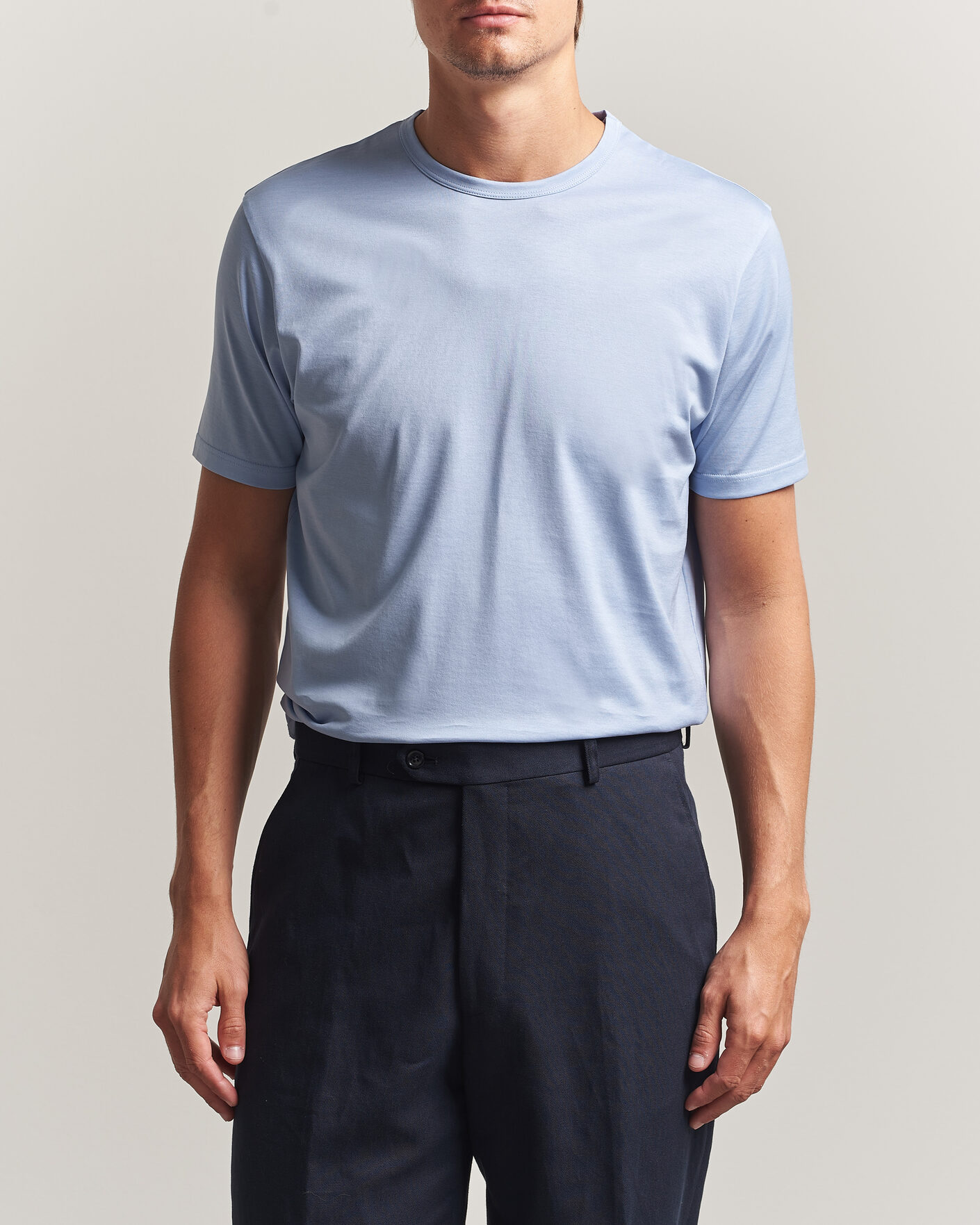 Herre | T-Shirts | Sunspel | Crew Neck Q82 Cotton T-Shirt Sky Blue