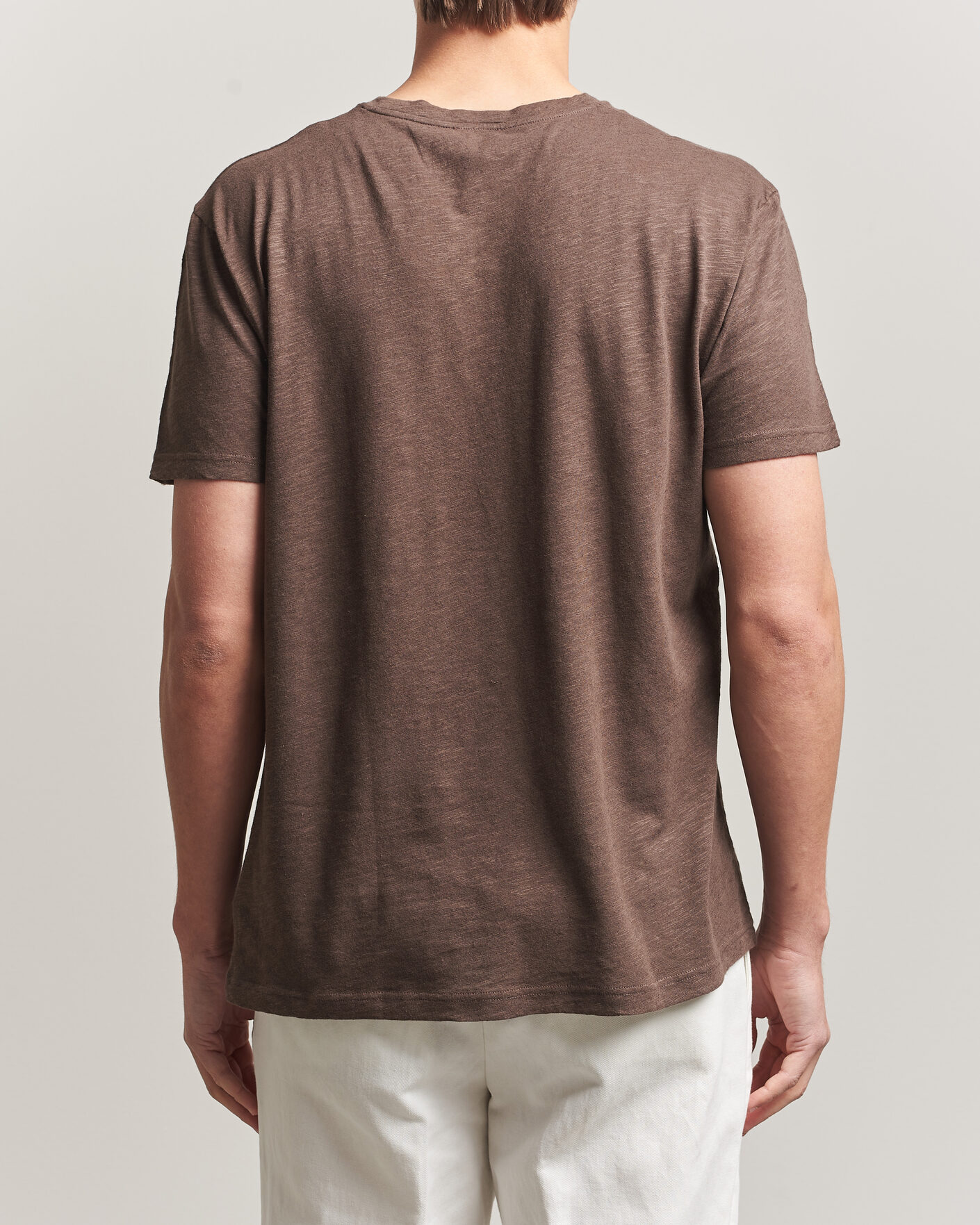 Herre | T-Shirts | Sunspel | Pima Cotton/Linen T-Shirt Dark Walnut