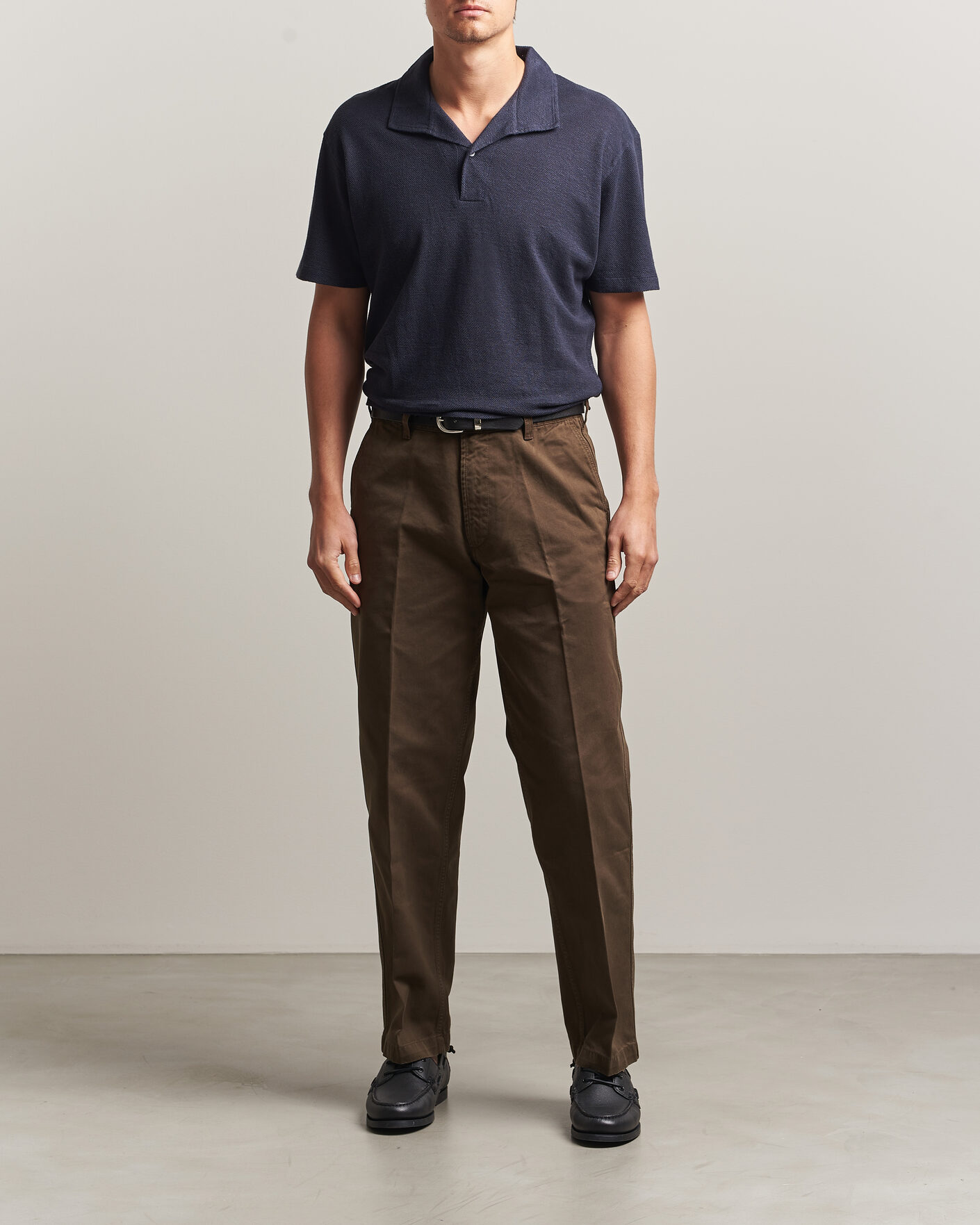 Herre | Pikéer | Sunspel | Cotton/Linen Pique Polo Navy