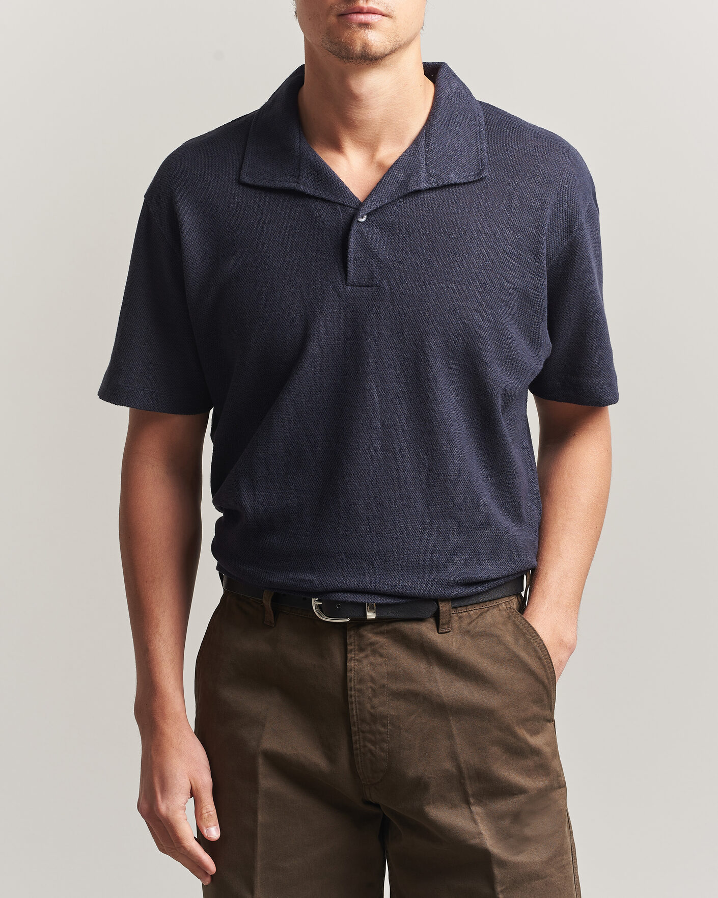 Herre | Pikéer | Sunspel | Cotton/Linen Pique Polo Navy
