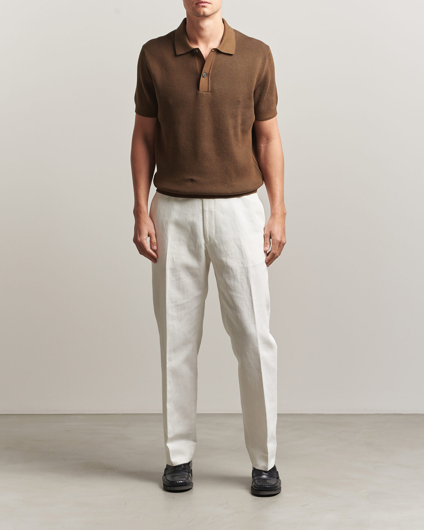 Herre | Pikéer | Sunspel | Knitted Cotton Rib Polo Bronze