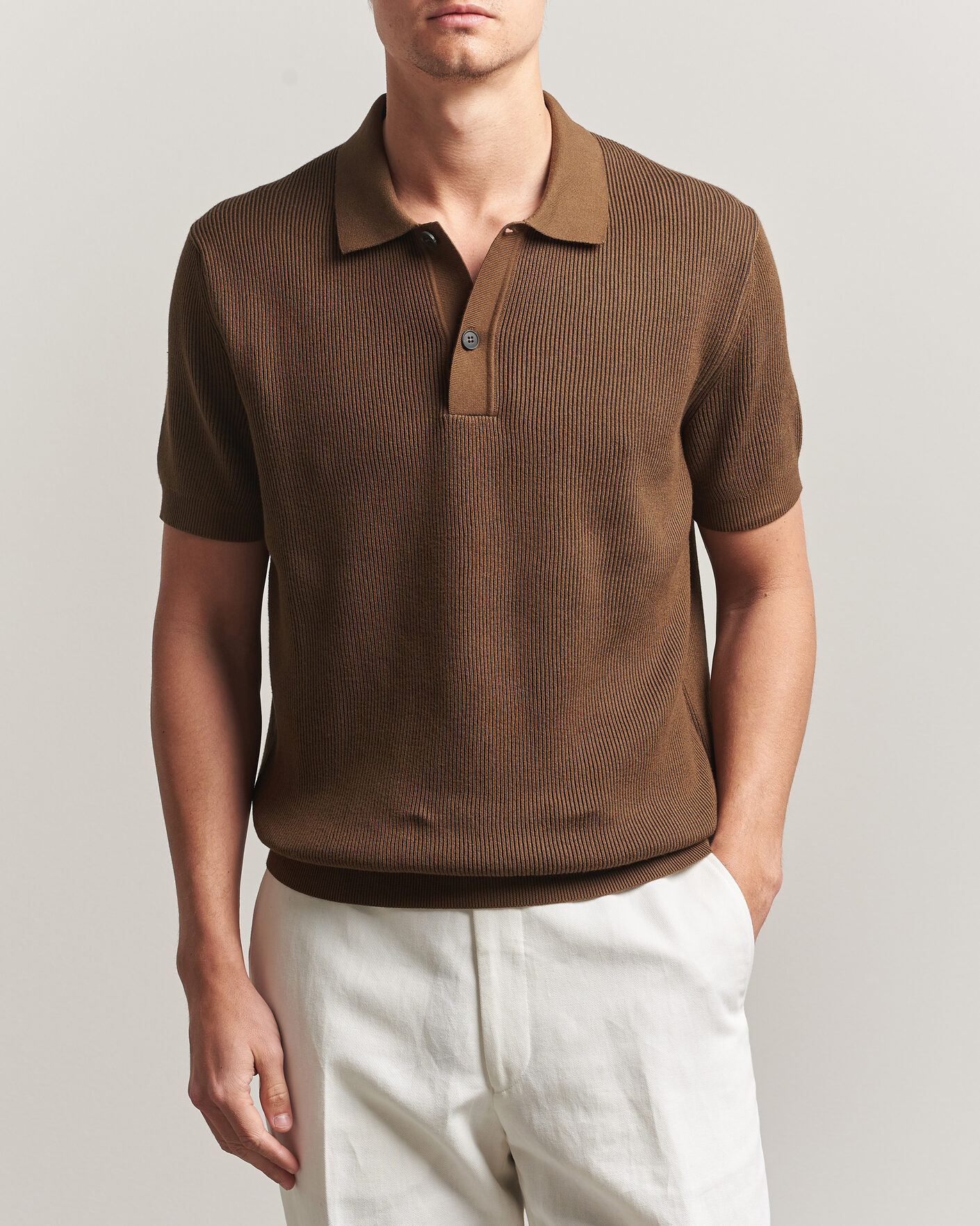 Herre | Pikéer | Sunspel | Knitted Cotton Rib Polo Bronze