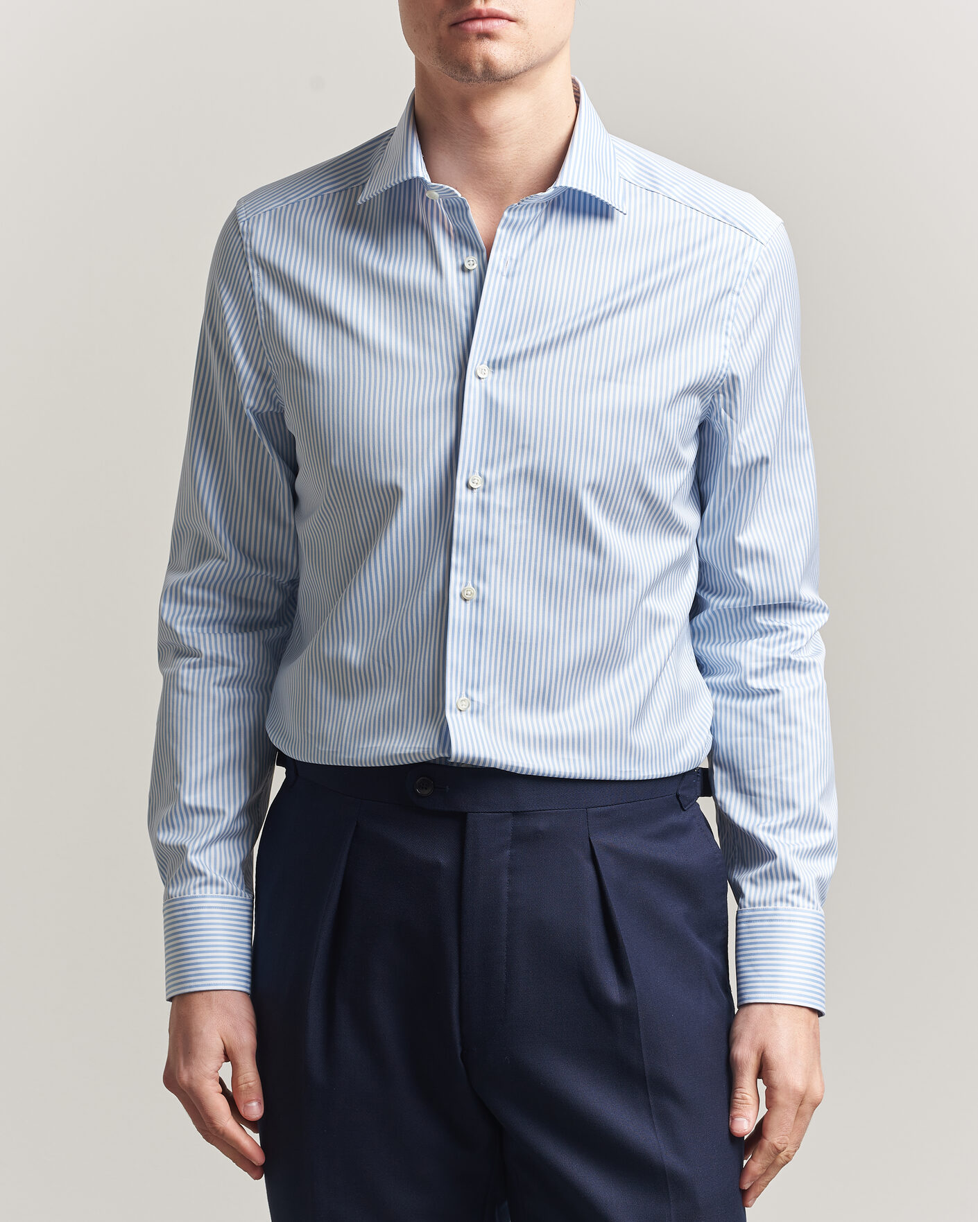 Herre | Skjorter | Stenströms | Slimline Stripe Cut Away Shirt Light Blue