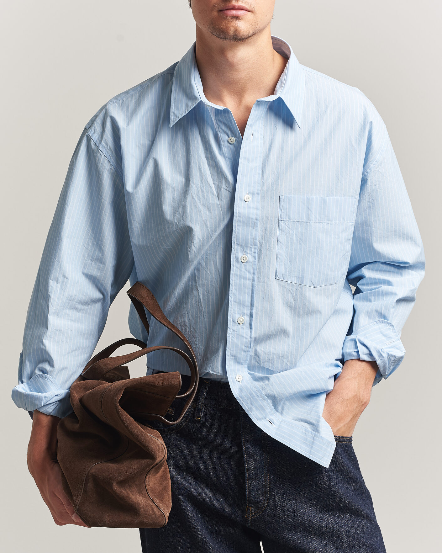 Herre | Skjorter | Sunflower | New Base Shirt Light Blue Stripe