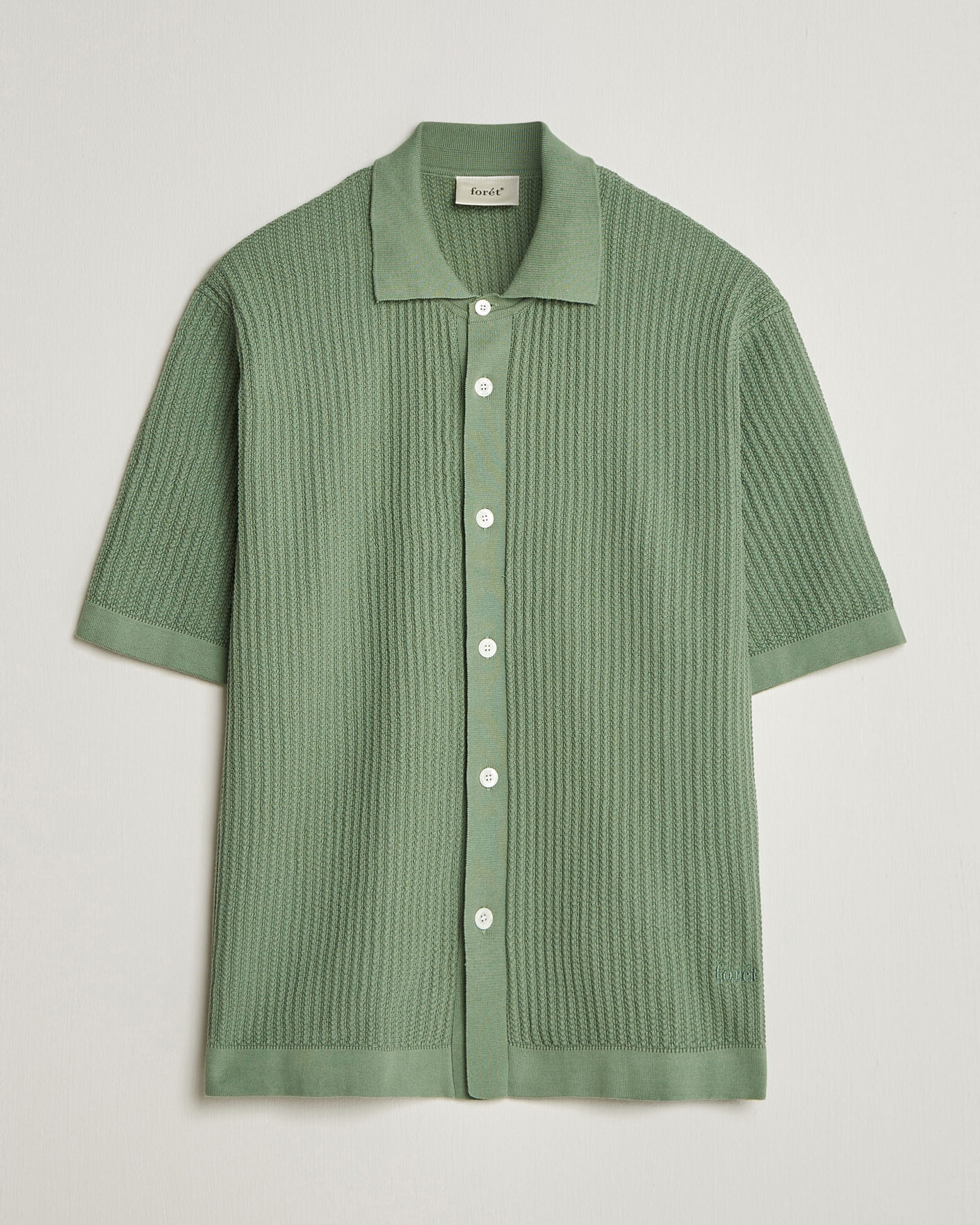 Herre | Skjorter | Forét | Barrow Short Sleeve Knitted Cotton Shirt Green Oxide