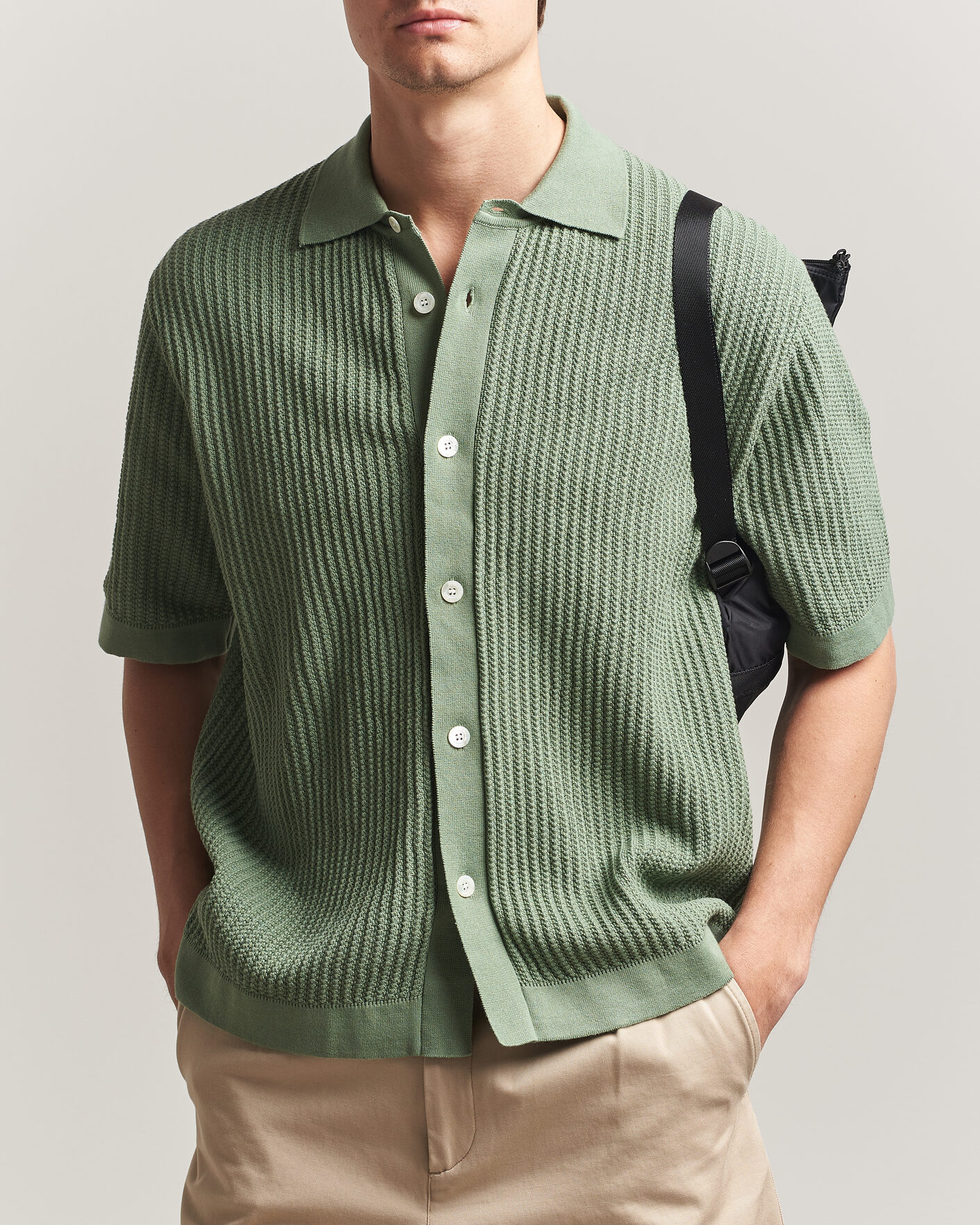 Herre | Skjorter | Forét | Barrow Short Sleeve Knitted Cotton Shirt Green Oxide