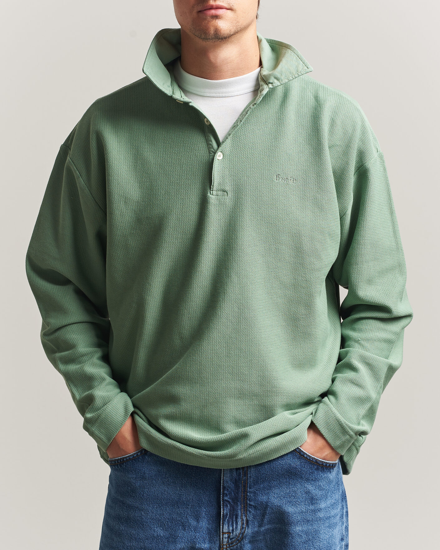 Herre | Gensere | Forét | Herb Textured Knit Polo Green Oxide