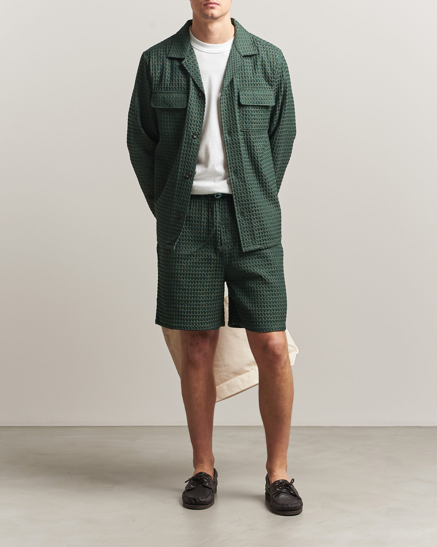 Herre | Shorts | LES DEUX | Check Seersucker Casual Shorts Pine Green