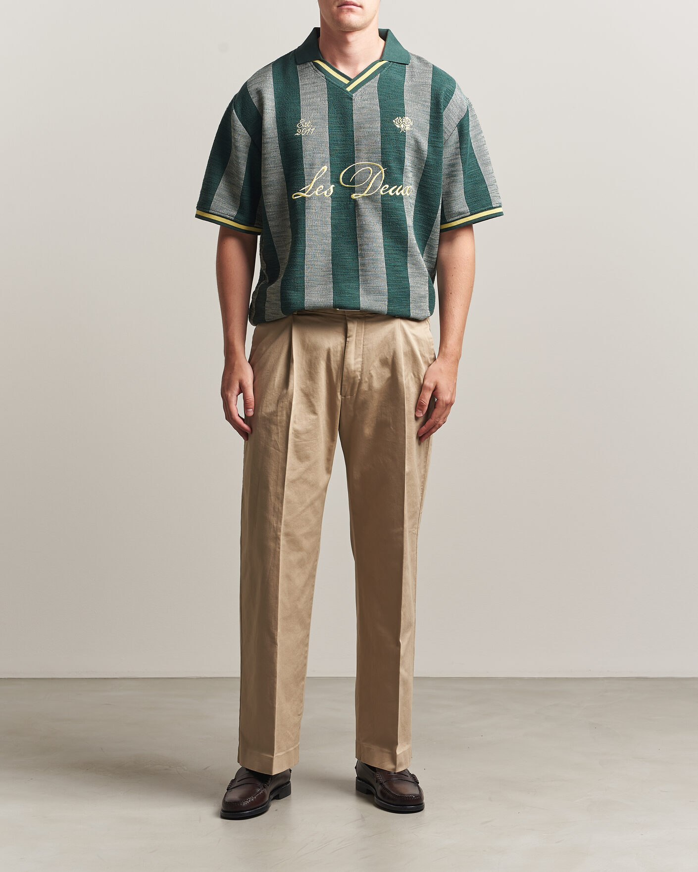 Herre | Pikéer | LES DEUX | Stripe Jacquard Football Jersey Pine Green
