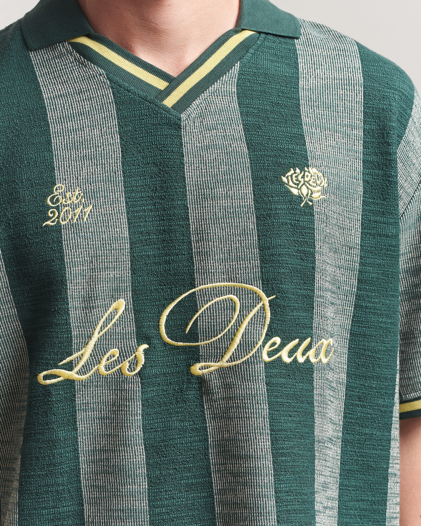 Herre | Pikéer | LES DEUX | Stripe Jacquard Football Jersey Pine Green