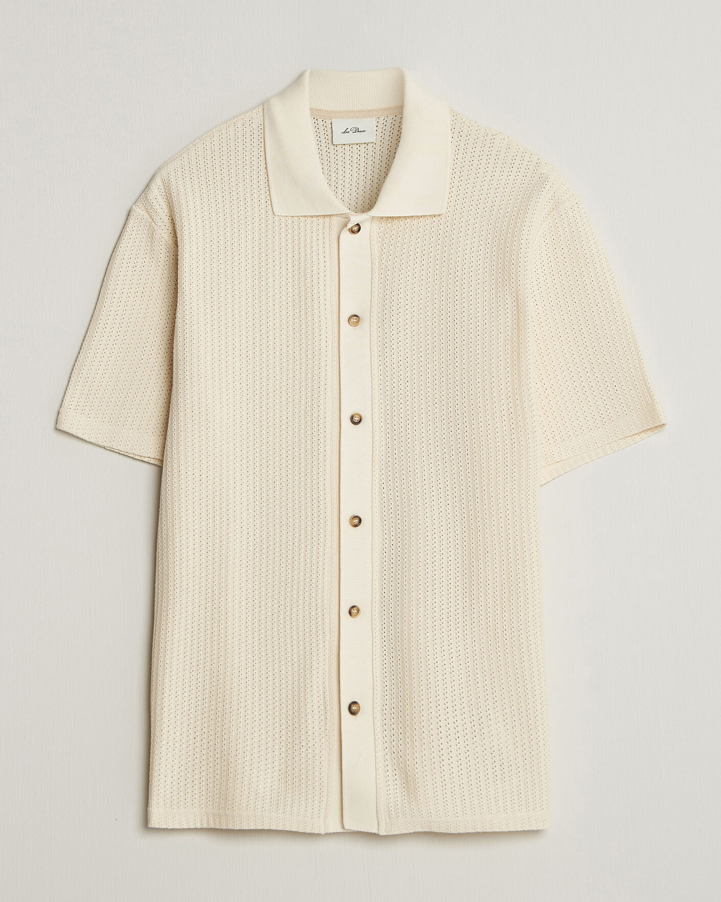 Herre | Skjorter | LES DEUX | Pointelle Short Sleeve Knitted Shirt Eggnog White
