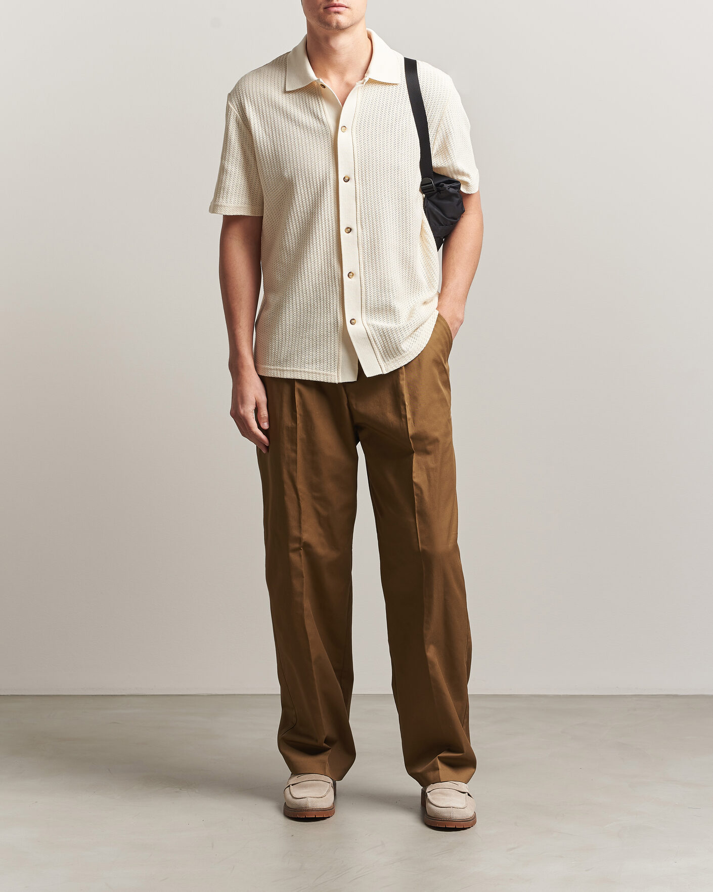 Herre | Skjorter | LES DEUX | Pointelle Short Sleeve Knitted Shirt Eggnog White