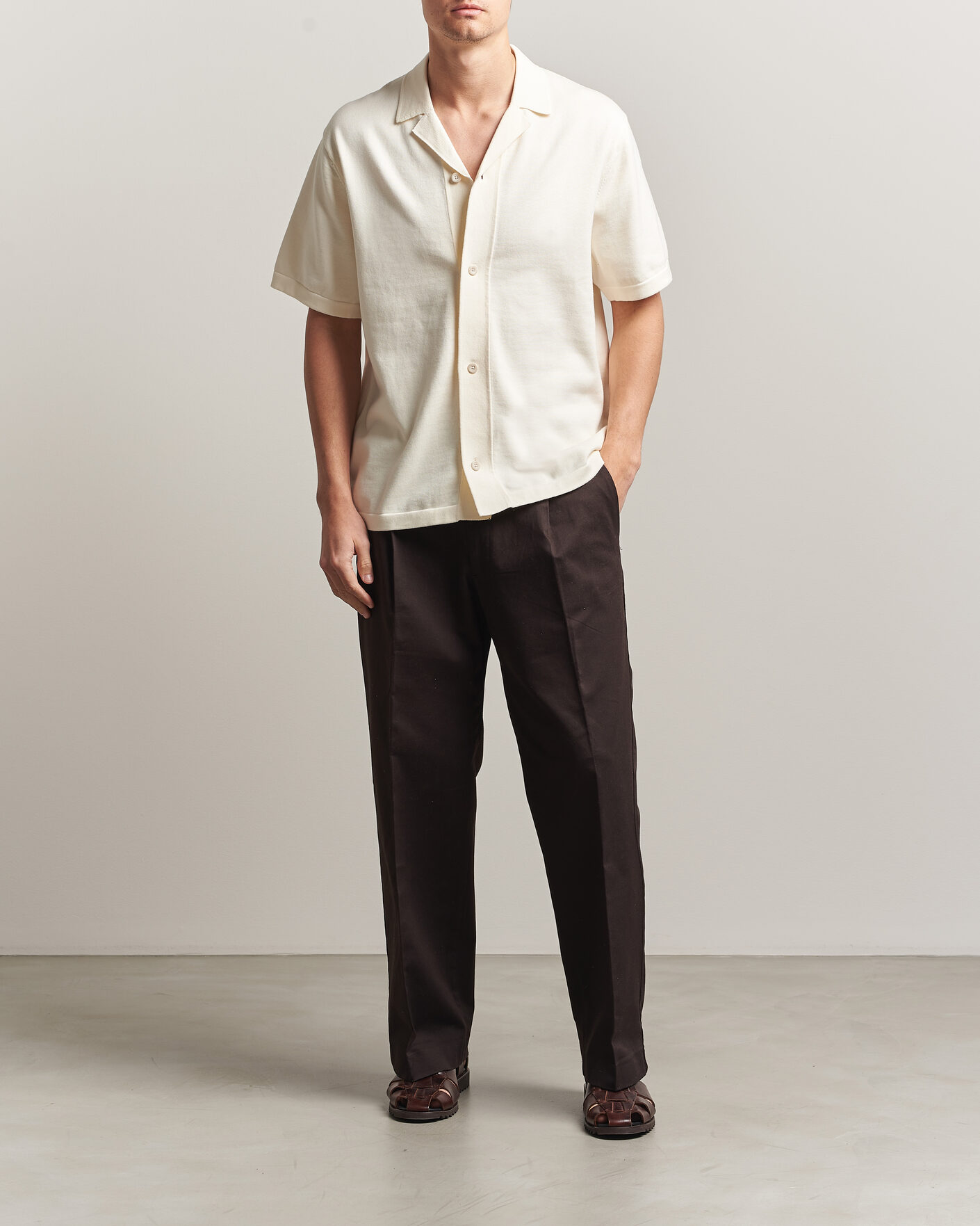 Herre | Skjorter | LES DEUX | Bouquet Knitted Short Sleeve Shirt Eggnog White