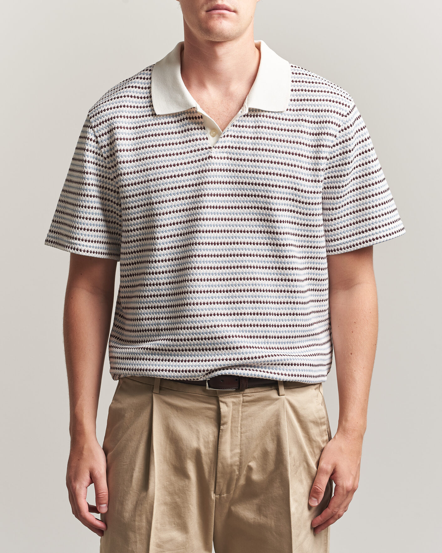 Herre | Pikéer | LES DEUX | Knitted Stripe Polo Eggnog White