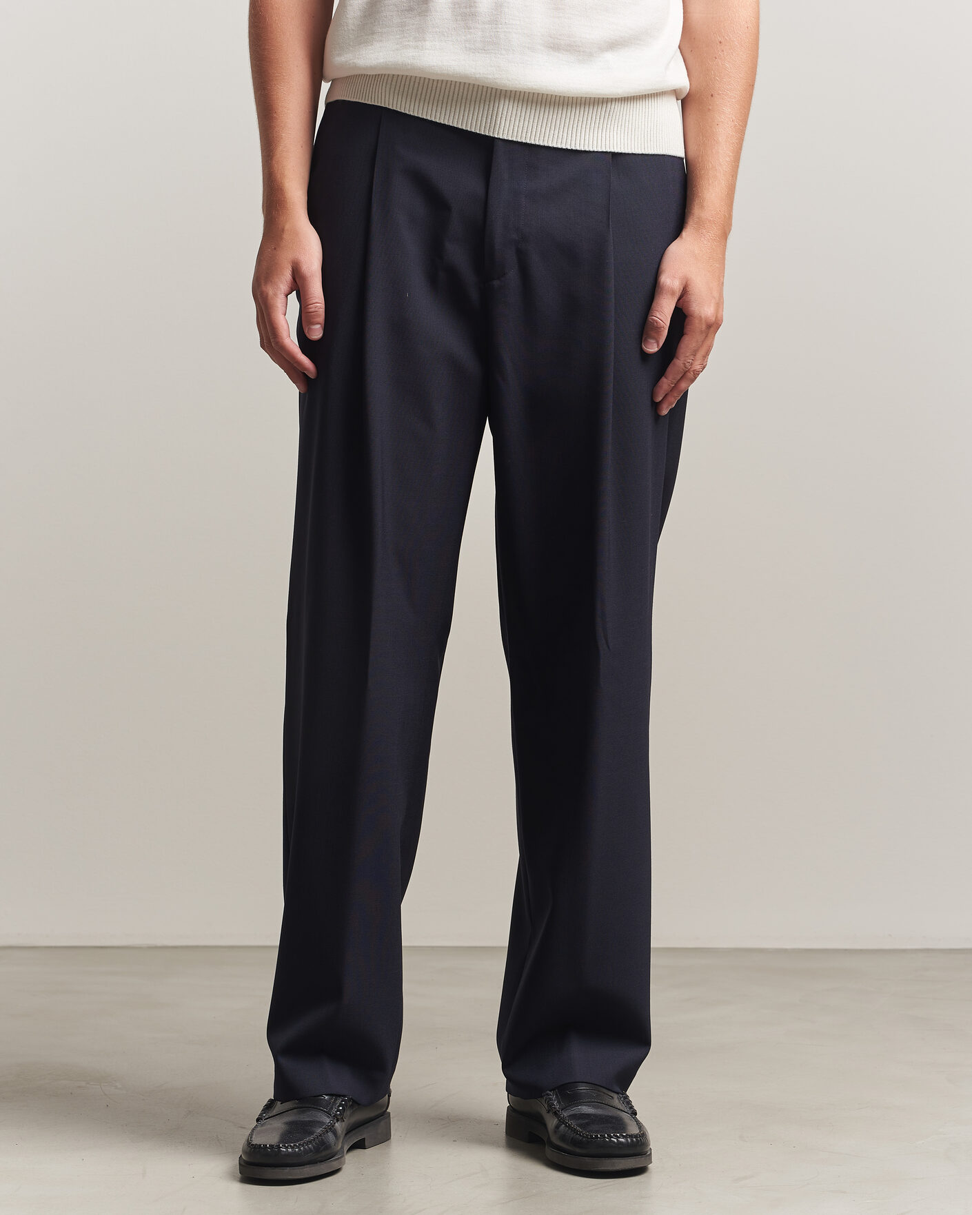 Herre | Bukser | BOSS BLACK | Pat Pleated Wool Trousers Dark Blue