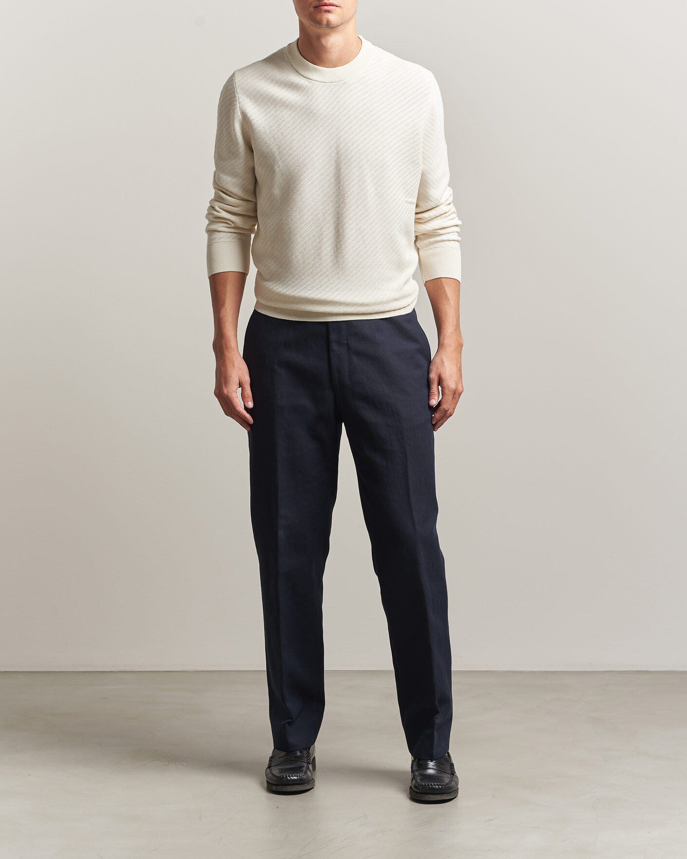 Herre | Gensere | BOSS BLACK | Lofranco Structured Knitted Sweater Open White