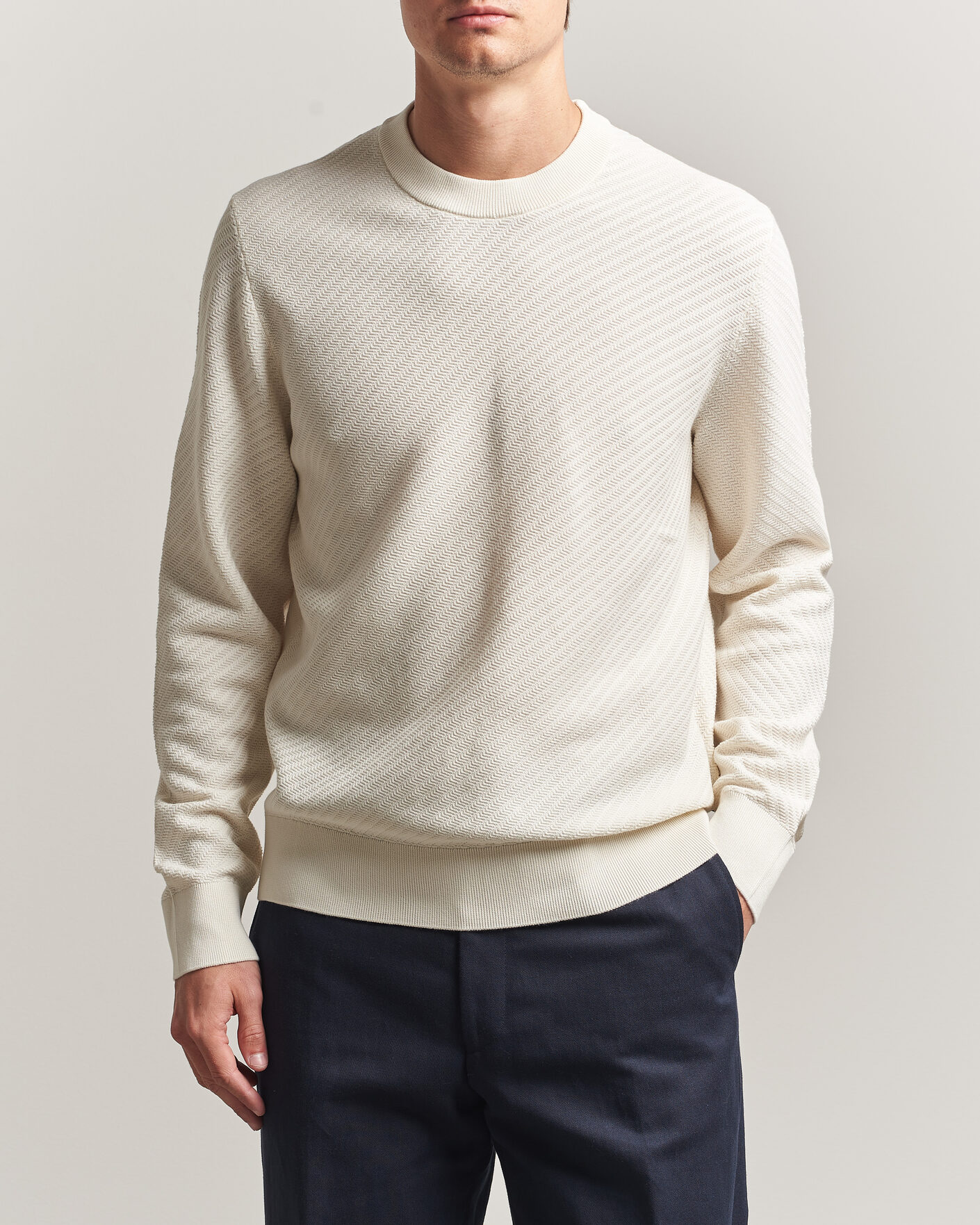 Herre | Gensere | BOSS BLACK | Lofranco Structured Knitted Sweater Open White