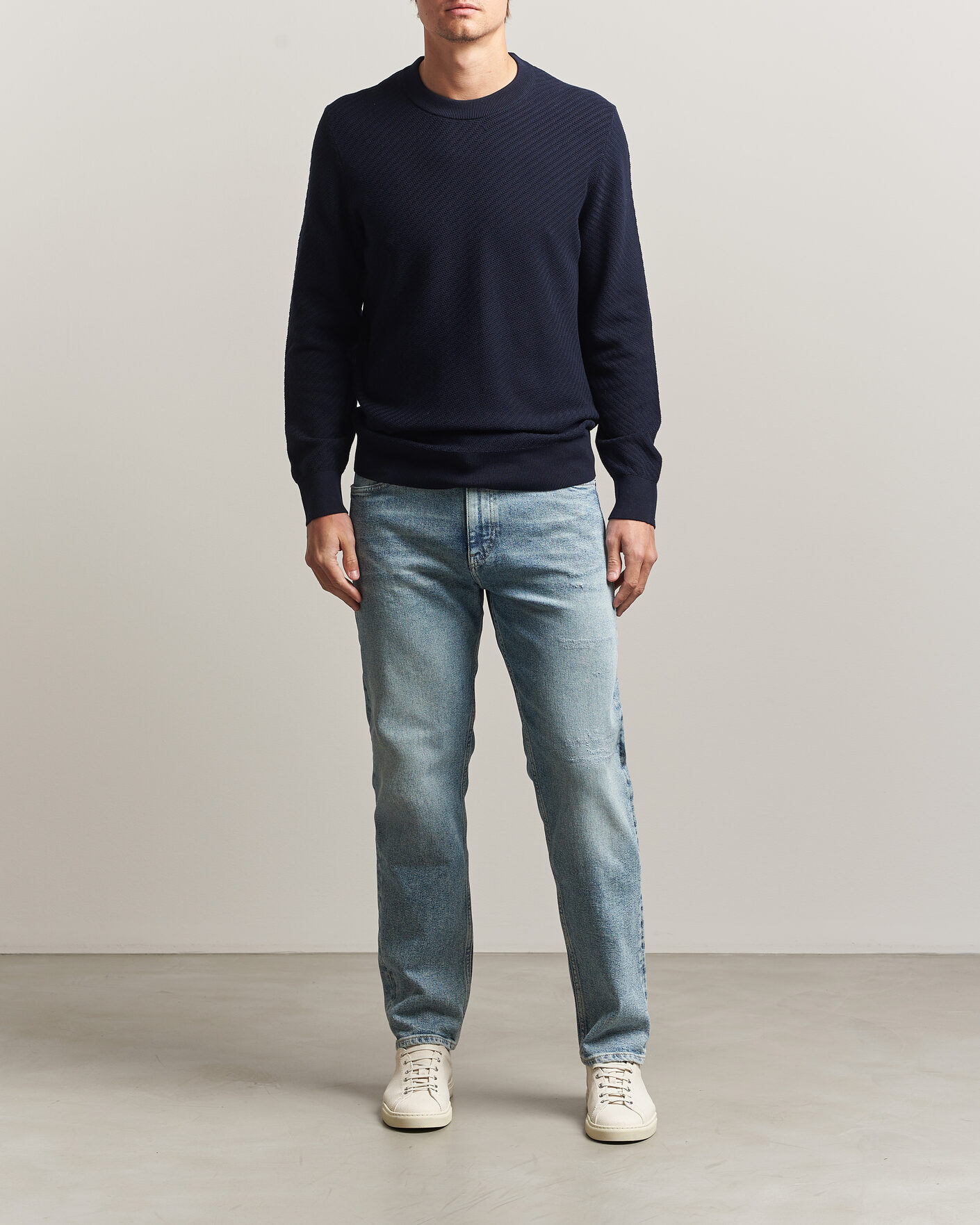 Herre | Gensere | BOSS BLACK | Lofranco Structured Knitted Sweater Dark Blue