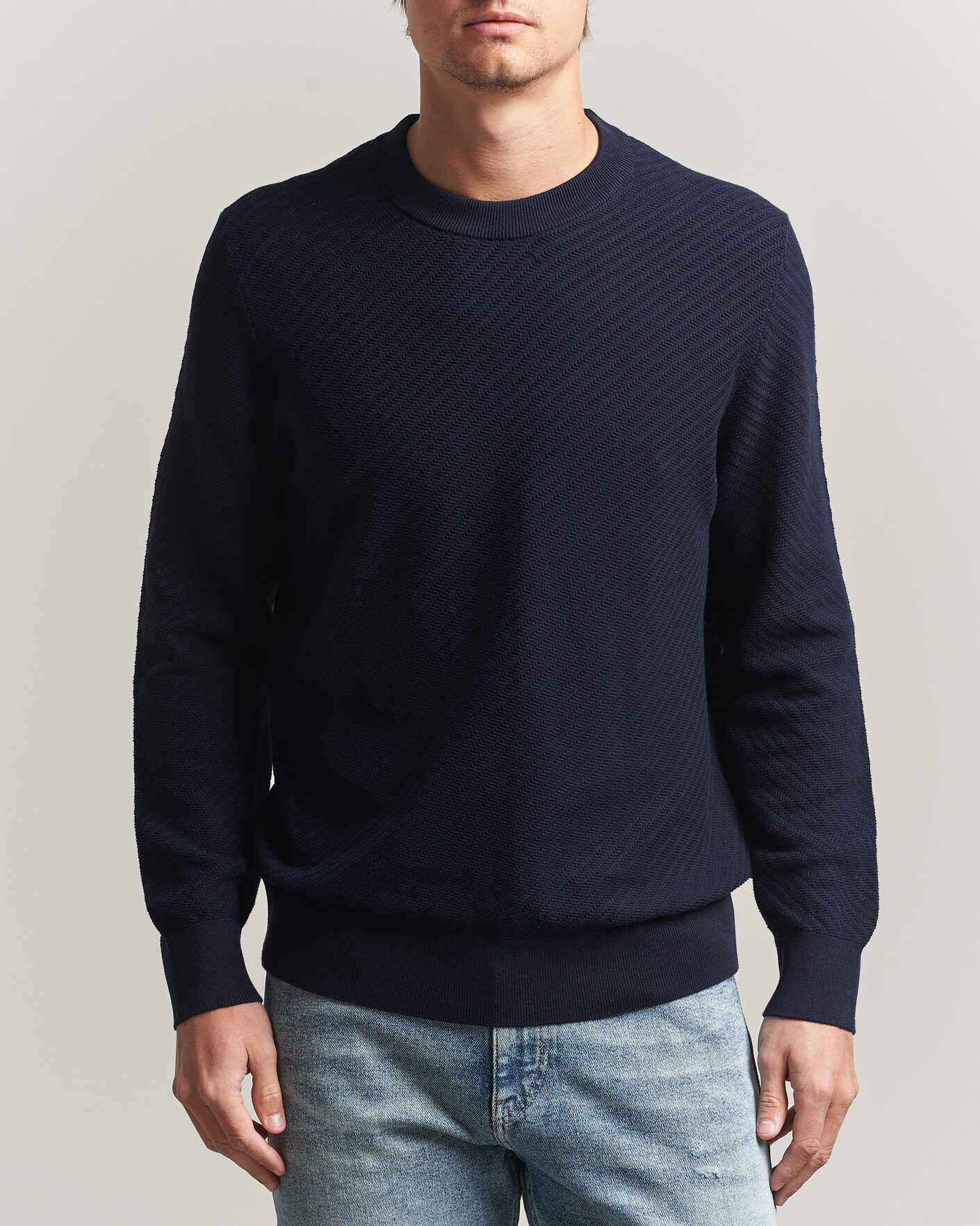 Herre | Gensere | BOSS BLACK | Lofranco Structured Knitted Sweater Dark Blue