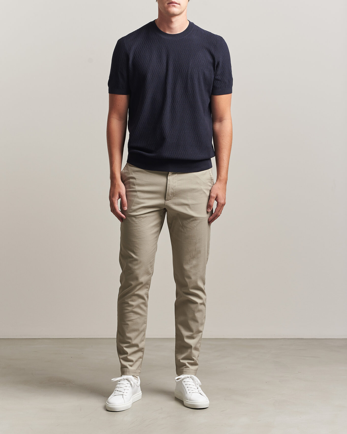 Herre | T-Shirts | BOSS BLACK | Laruso Structured Knitted T-Shirt Dark Blue