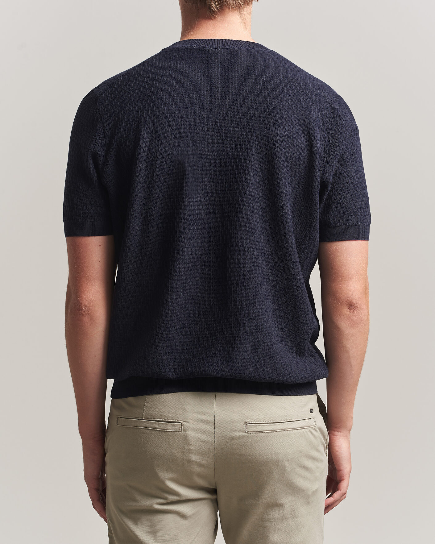 Herre | T-Shirts | BOSS BLACK | Laruso Structured Knitted T-Shirt Dark Blue
