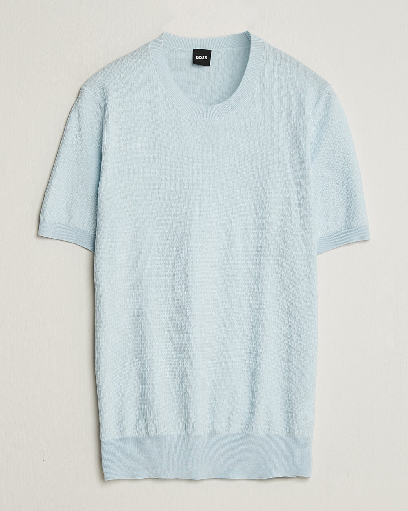 Herre | T-Shirts | BOSS BLACK | Laruso Structured Knitted T-Shirt Open Blue