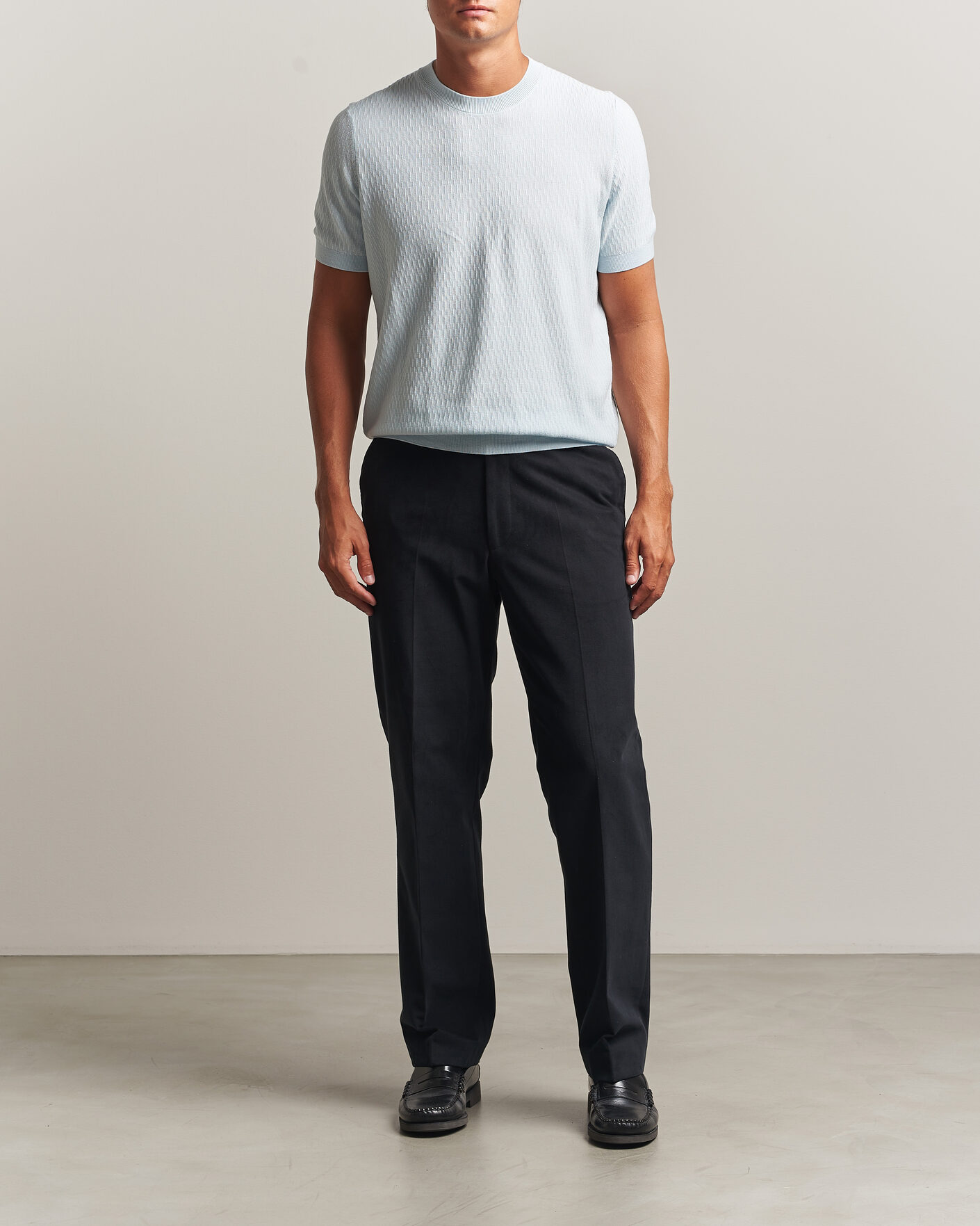 Herre | T-Shirts | BOSS BLACK | Laruso Structured Knitted T-Shirt Open Blue
