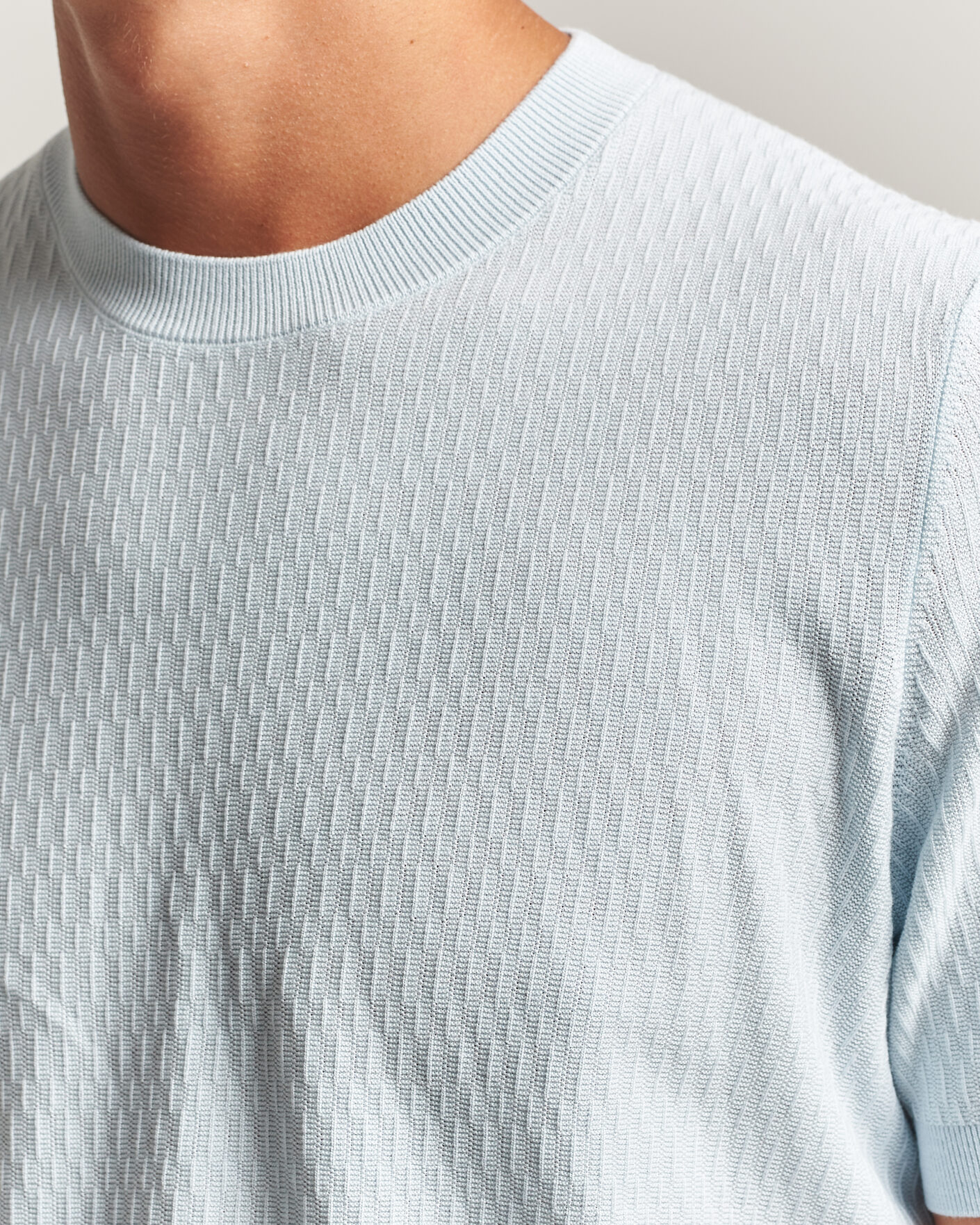 Herre | T-Shirts | BOSS BLACK | Laruso Structured Knitted T-Shirt Open Blue