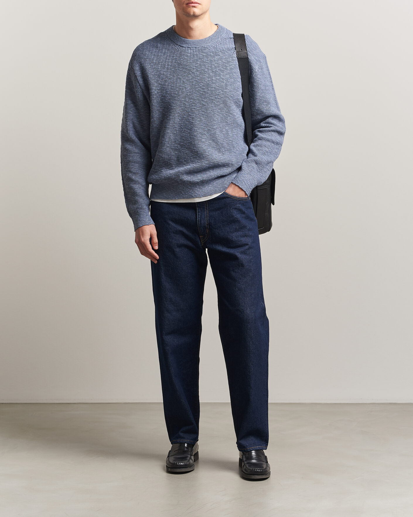 Herre | Gensere | NN07 | Russell Cotton Knitted Sweater Stone Blue
