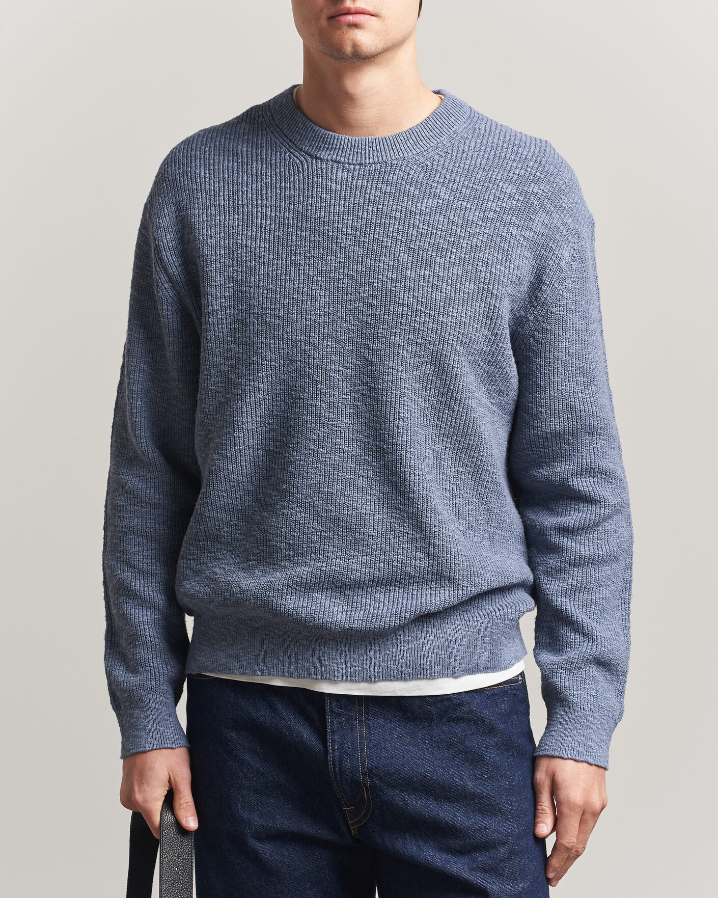 Herre | Gensere | NN07 | Russell Cotton Knitted Sweater Stone Blue