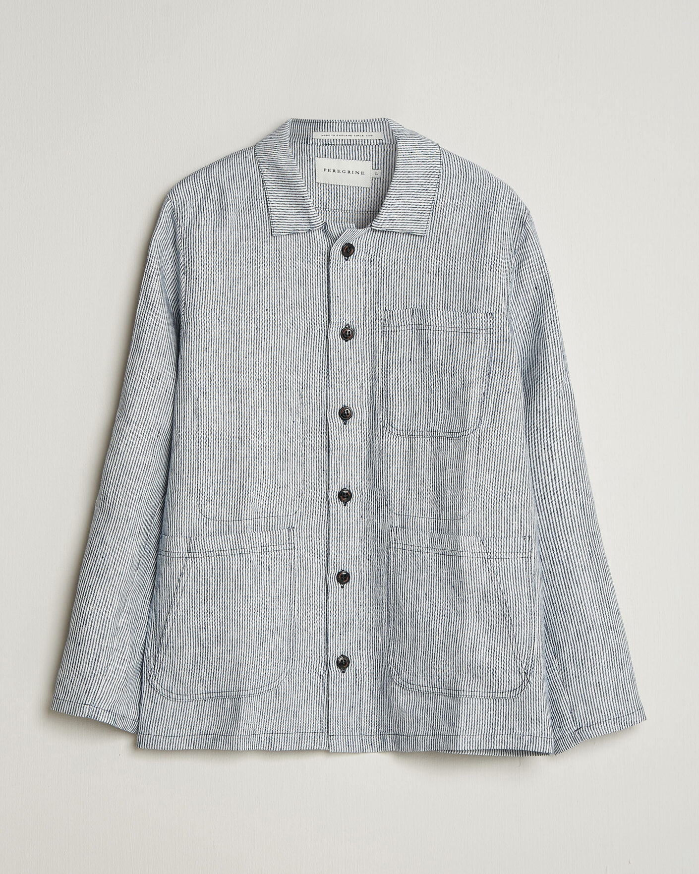 Herre | Skjorter | Peregrine | Windsor Linen Shacket Navy Stripe