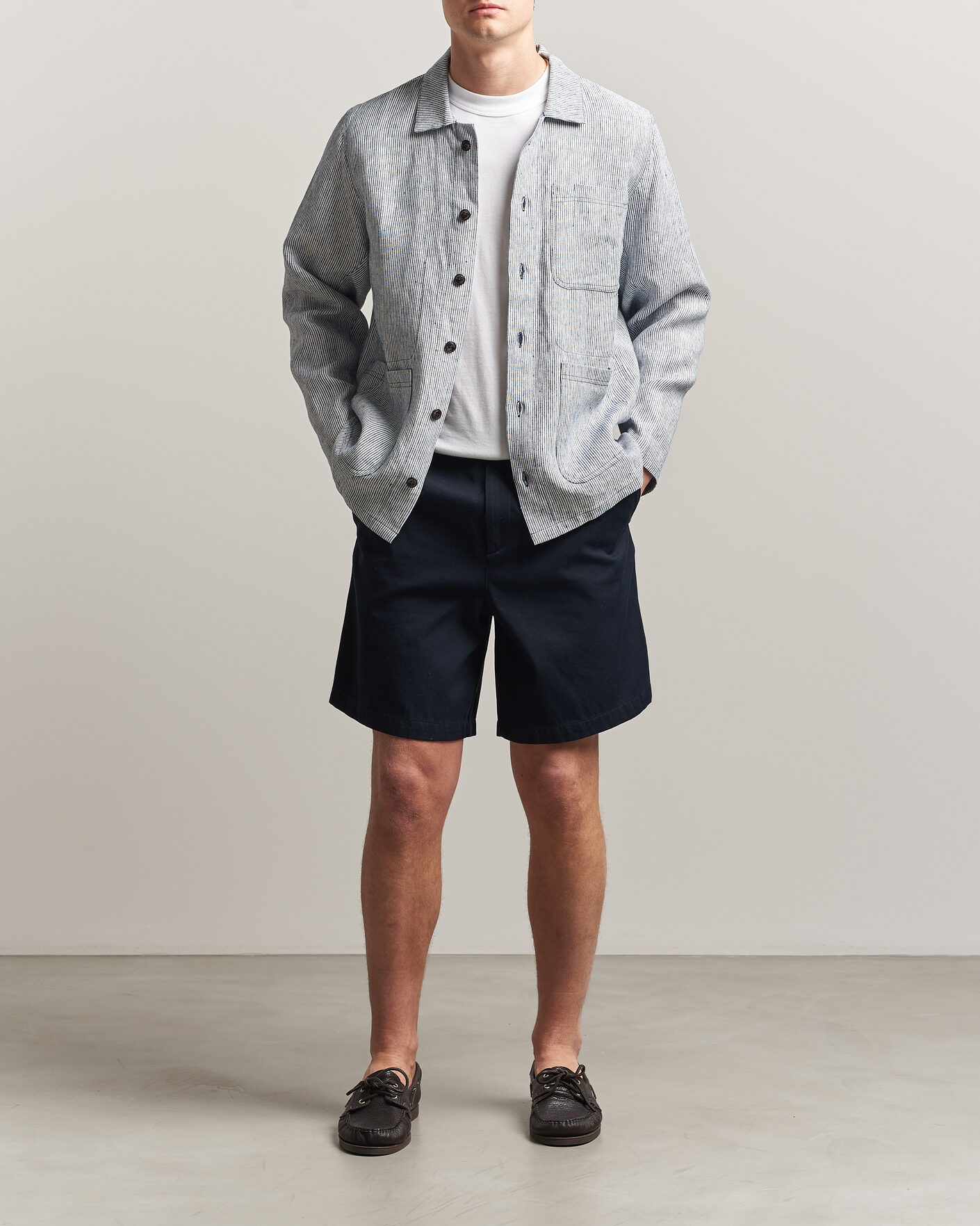 Herre | Skjorter | Peregrine | Windsor Linen Shacket Navy Stripe