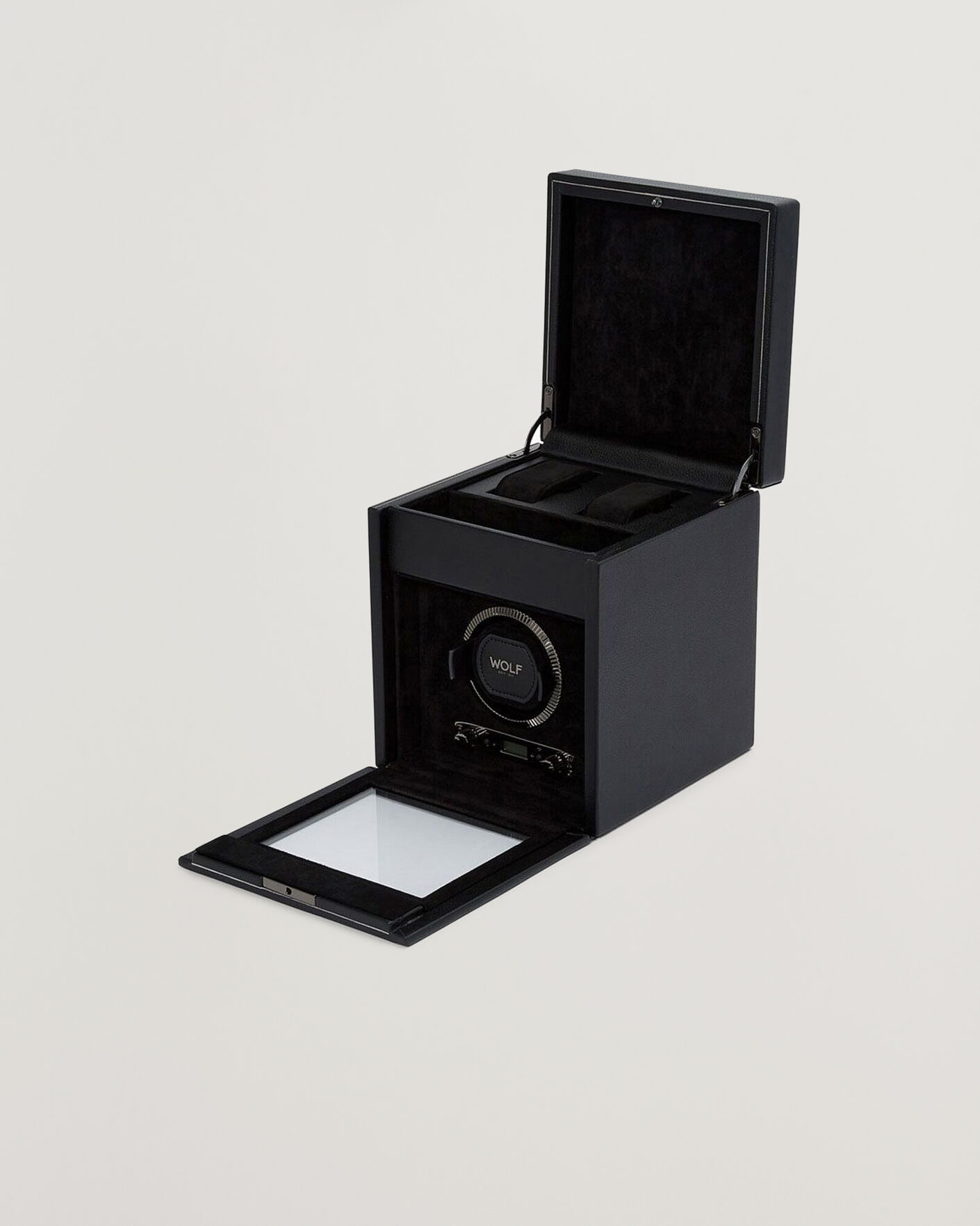 Herre | Klokke- og smykkeskrin | WOLF | British Racing Single Watch Winder With Storage Black