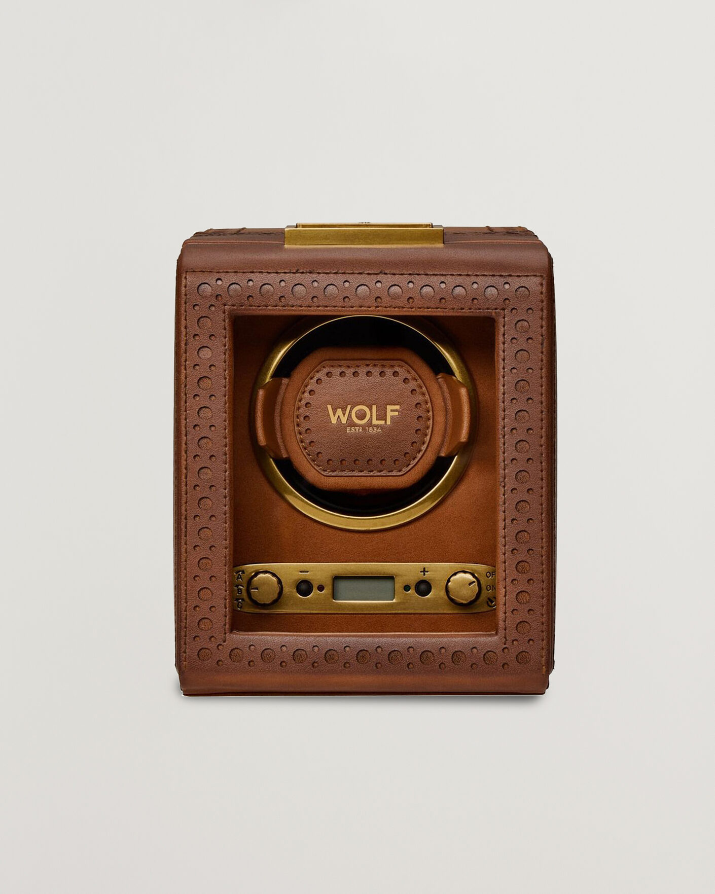 Herre | Klokke- og smykkeskrin | WOLF | Brouge Single Watch Winder Burnished Brown
