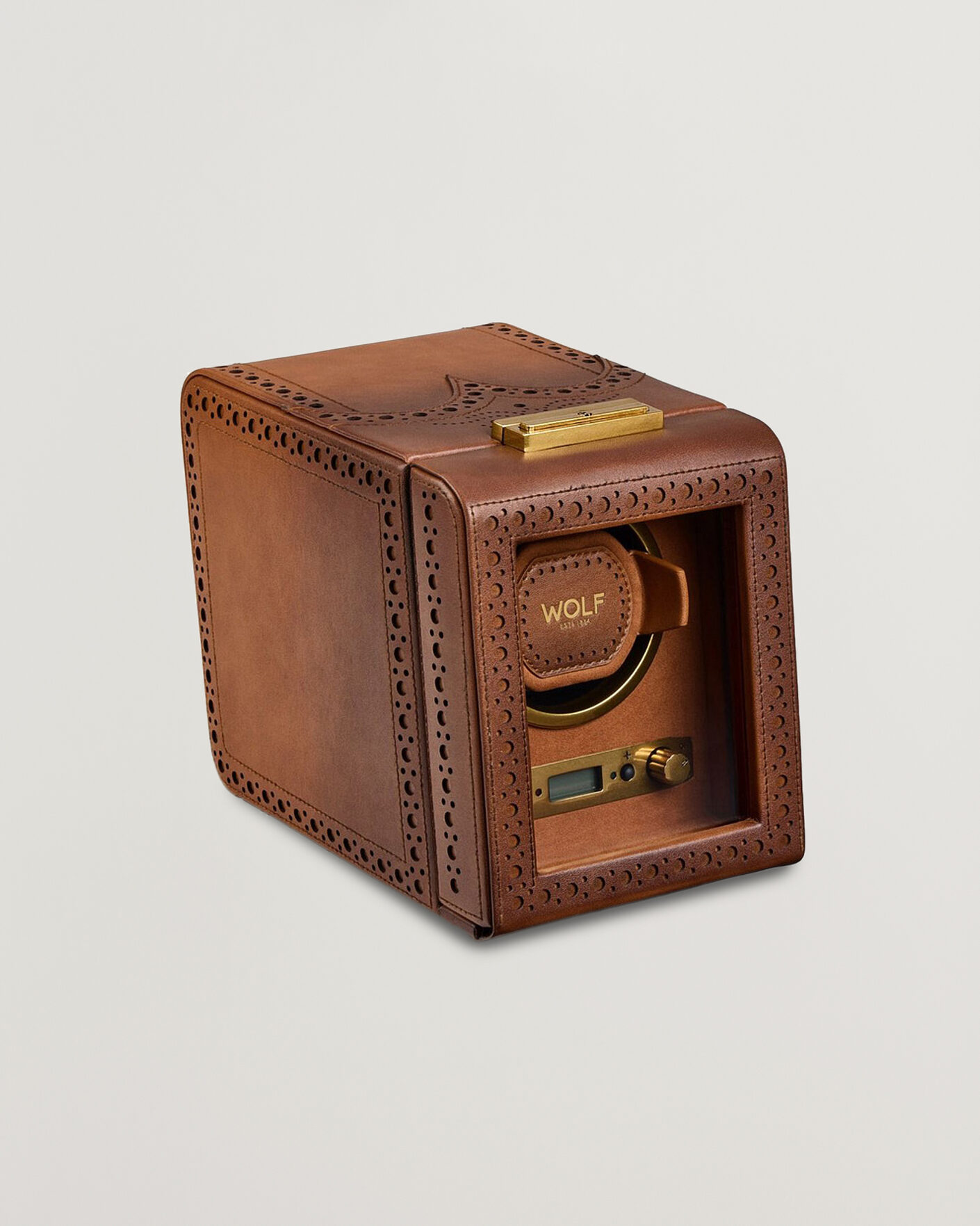 Herre | Klokke- og smykkeskrin | WOLF | Brouge Single Watch Winder Burnished Brown