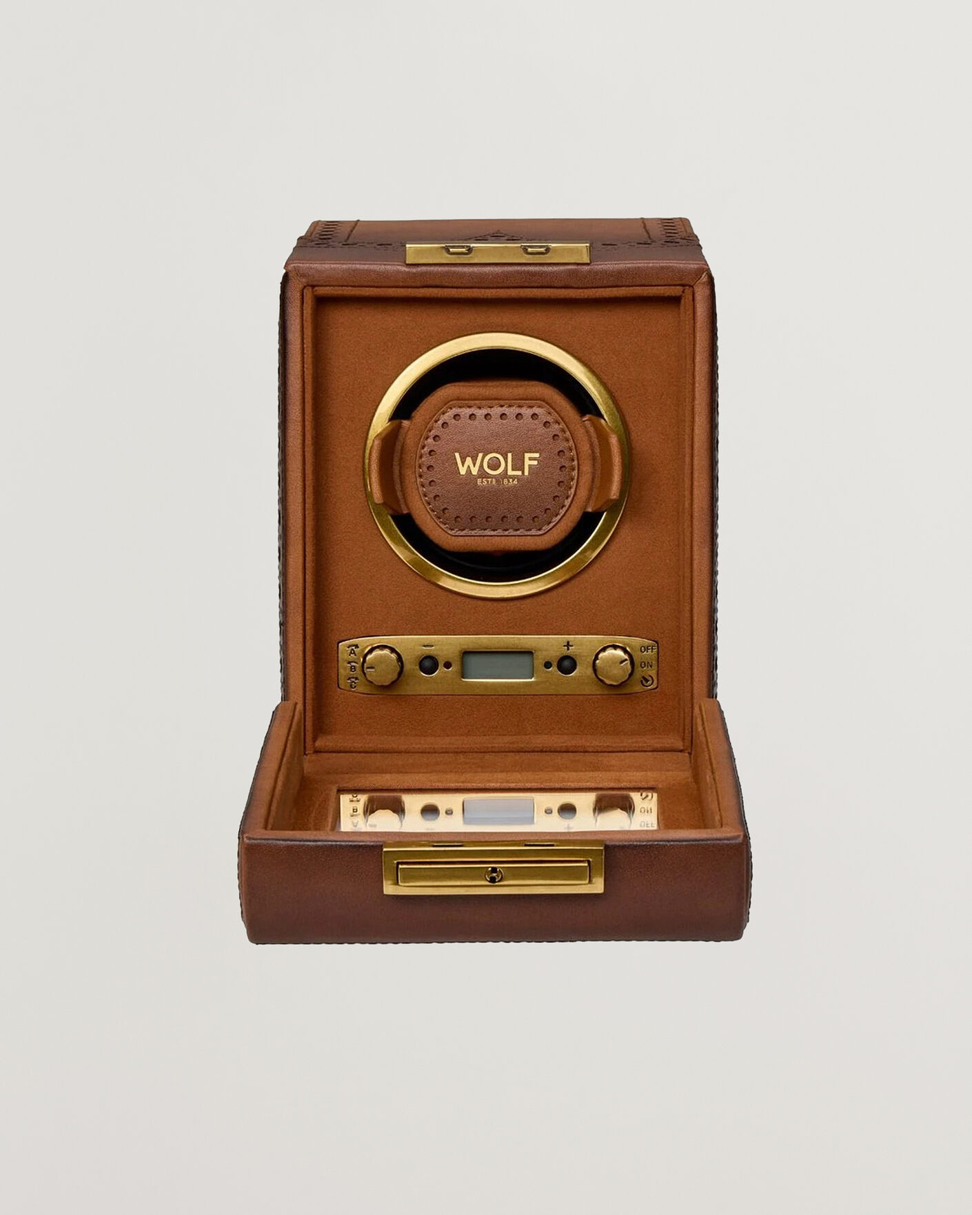Herre | Klokke- og smykkeskrin | WOLF | Brouge Single Watch Winder Burnished Brown