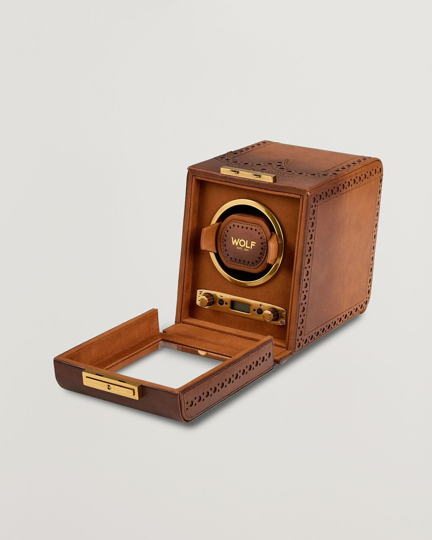 Herre | Klokke- og smykkeskrin | WOLF | Brouge Single Watch Winder Burnished Brown