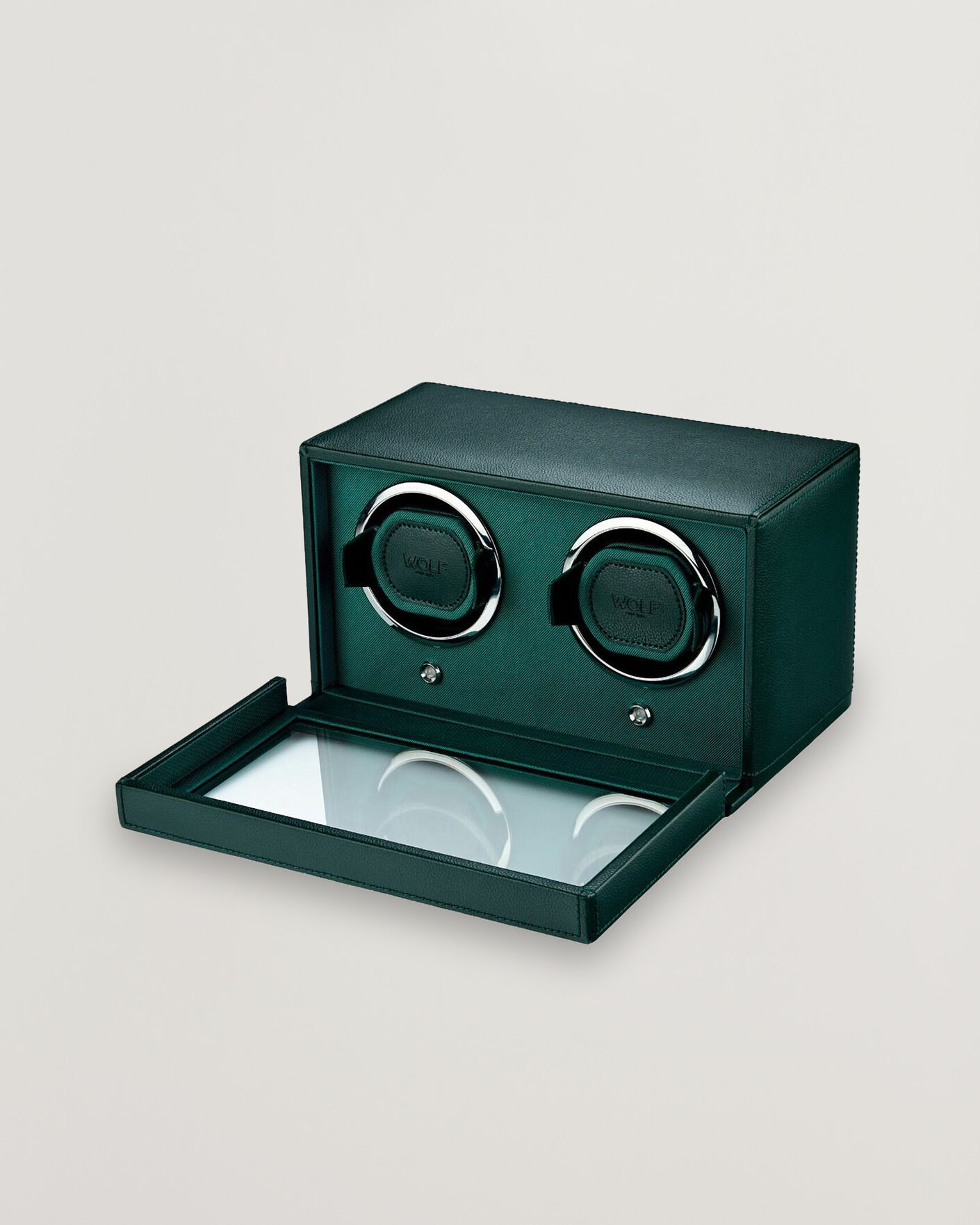 Herre | Klokke- og smykkeskrin | WOLF | Cub Double Watch Winder With Cover Green
