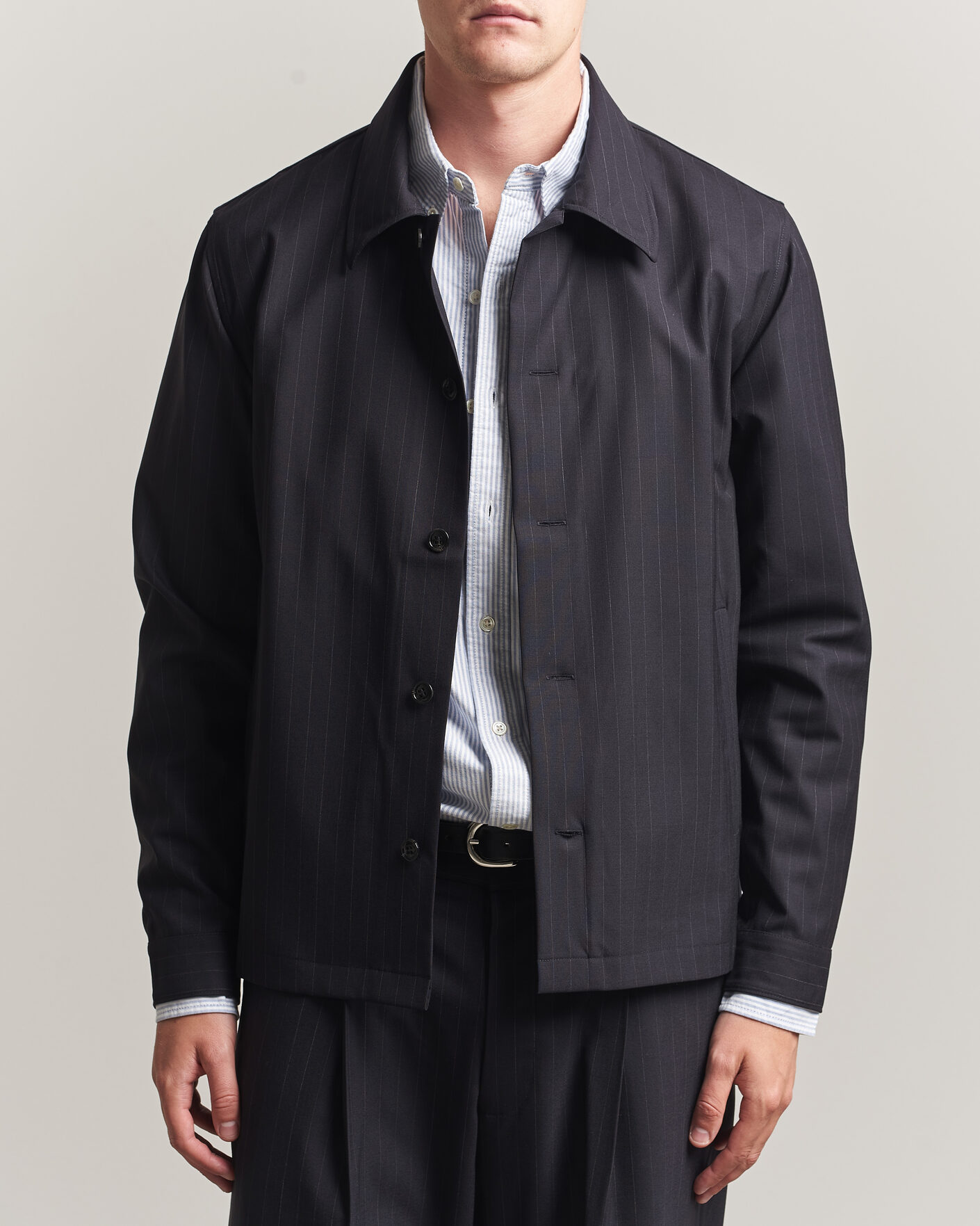Herre | Skjorter | NN07 | Zander Pinstriped Overshirt Navy Blue