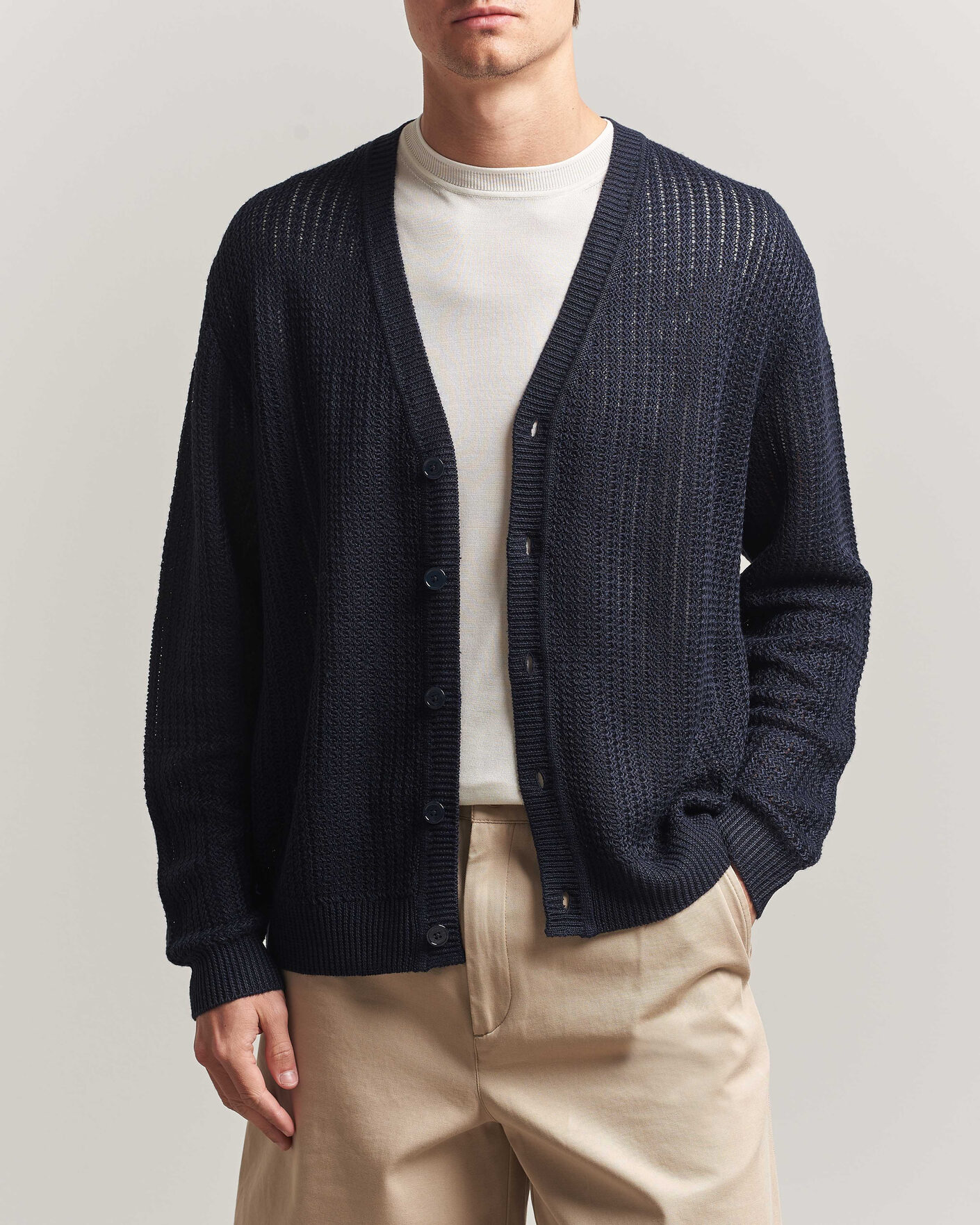 Herre | Gensere | NN07 | Tim Linen Knitted Cardigan Navy Blue