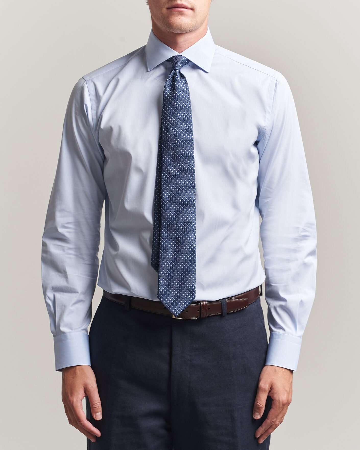 Herre | Skjorter | Brioni | Poplin Cotton Dress Shirt Light Blue
