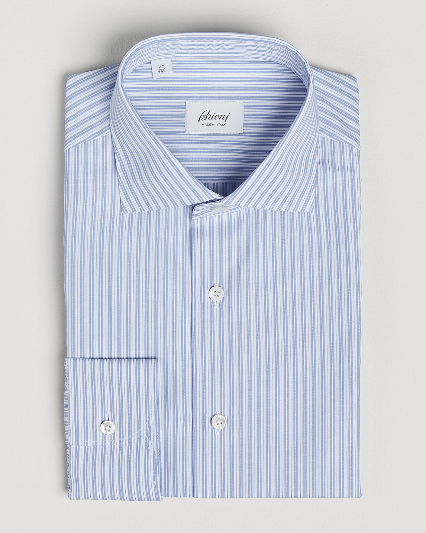 Herre | Skjorter | Brioni | Poplin Cotton Dress Shirt Light Blue Stripe