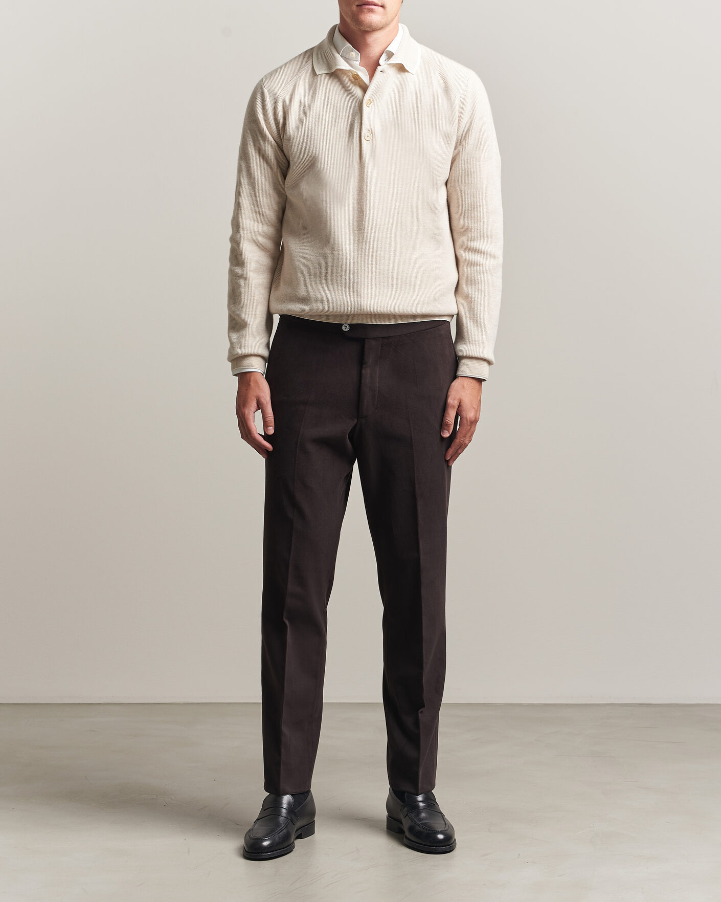Herre | Gensere | Brioni | Cashmere Rib Knitted Polo Light Beige