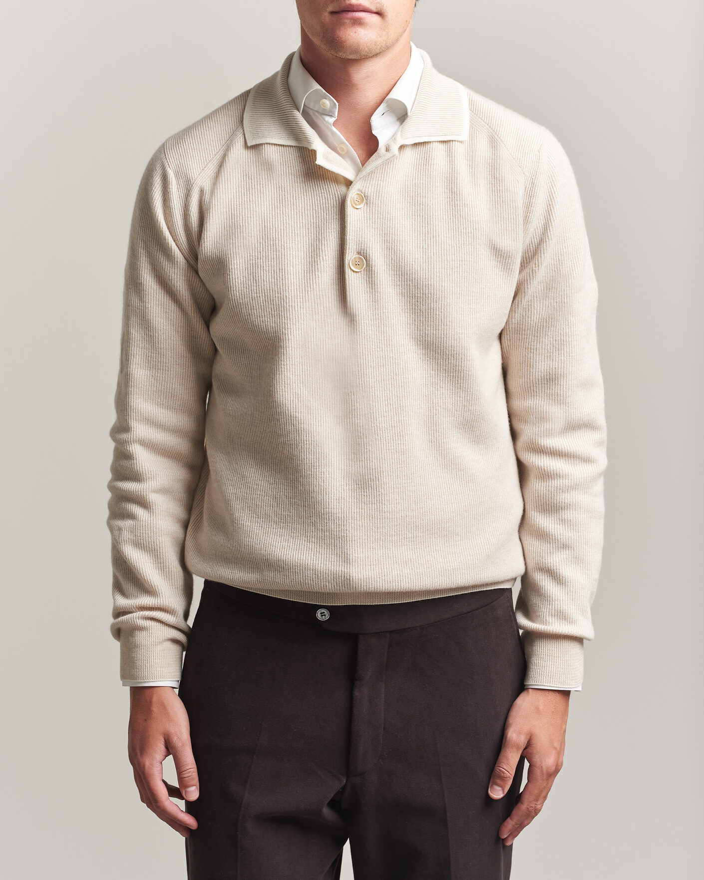 Herre | Gensere | Brioni | Cashmere Rib Knitted Polo Light Beige