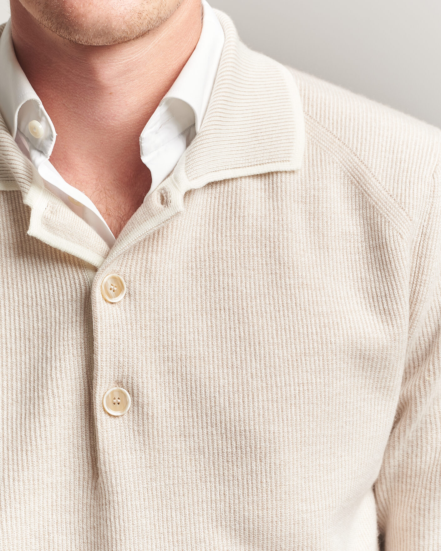 Herre | Gensere | Brioni | Cashmere Rib Knitted Polo Light Beige