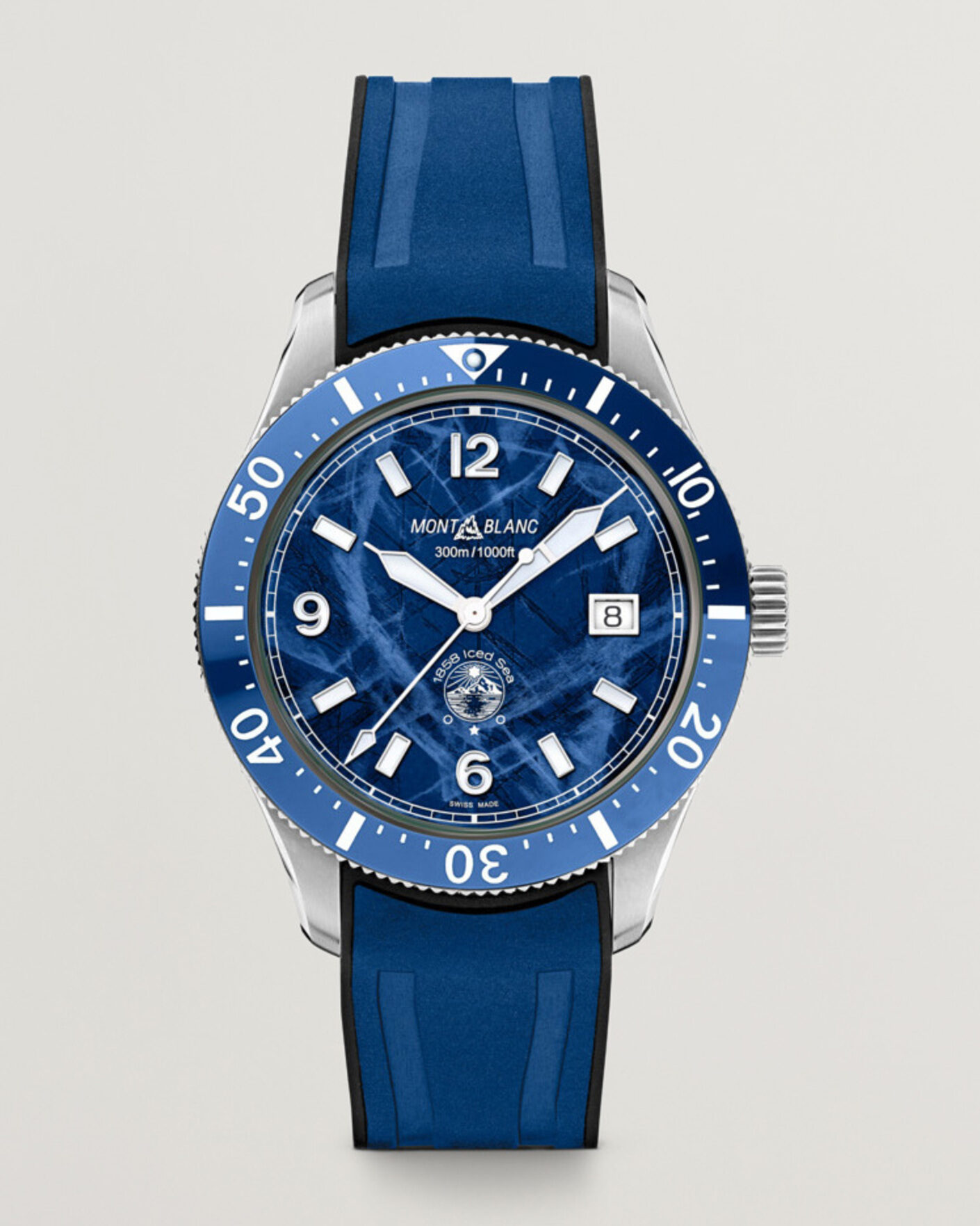 Herre | Montblanc Iced Sea Automatic Date Rubber Strap Blue | Montblanc | Iced Sea Automatic Date Rubber Strap Blue